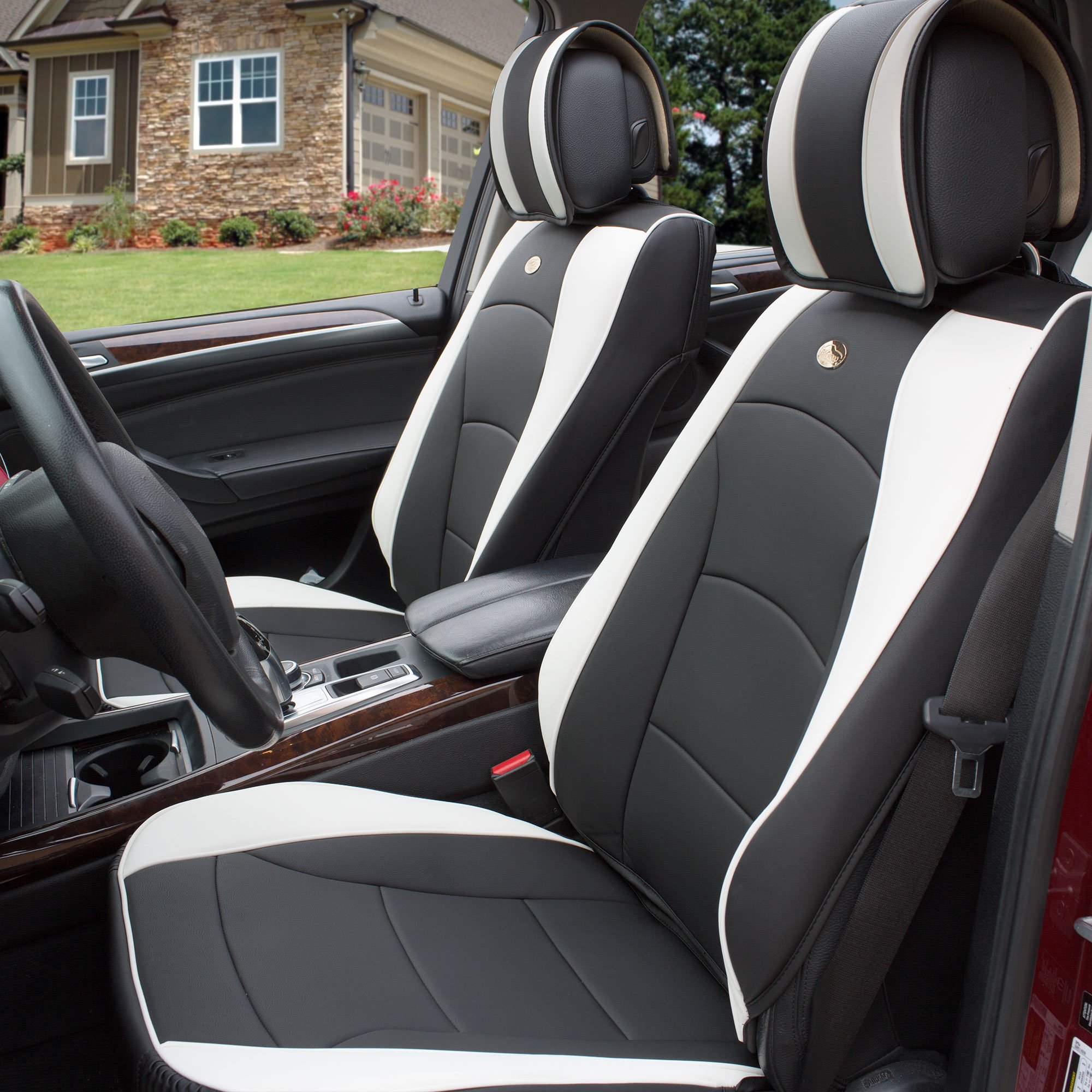 FH Group 2-Pack Faux Leather Car Seat Covers - Waterproof Universal Fit for Cars/Trucks/SUVs - Driving Comfort