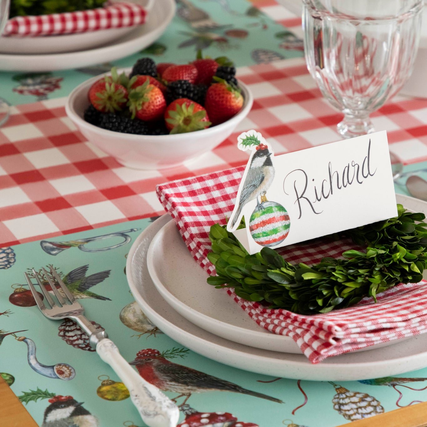 Baubles and Birds Decorative Placemats Set of 4 - Elegant Table Mats for Dining, Kitchen, and Home Decor - Perfect for Holiday Dinners, Parties, and Everyday Use