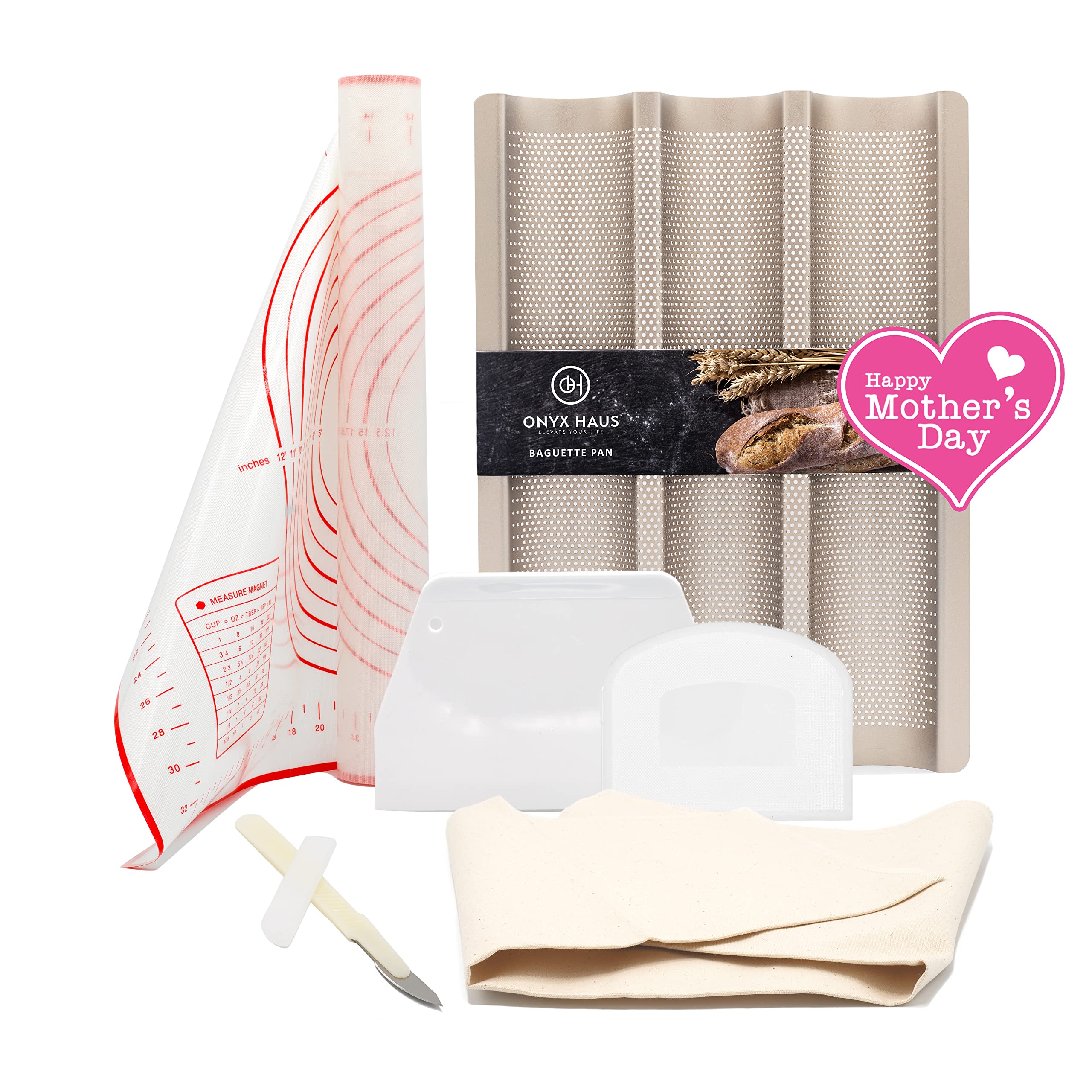 French Bread Baking Kit - Nonstick Baguette Pan, Silicone Baking Mat, Dough Cutter, Bread Lame & Proofing Cloth - Complete Homemade Bread Making Set for Beginners & Bakers | Perfect for French Bread, Artisan Loaves & Family Baking