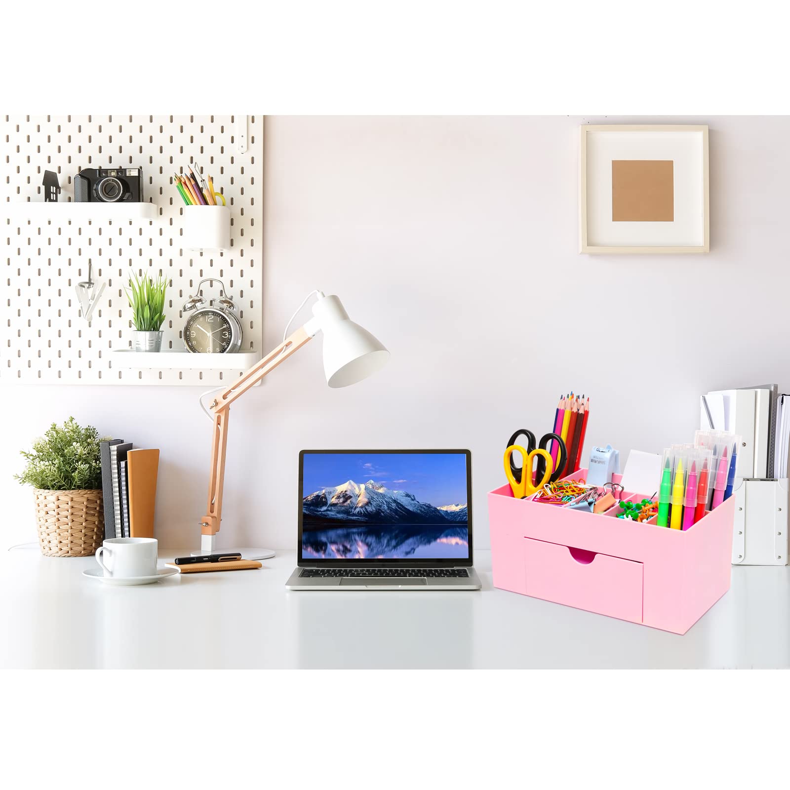 Pink 8-Compartment Desk Organizer with Pen Holder & Pencil Cup - Office Supplies for Desk Organization | Perfect for Home Office, School & Workspace Accessories