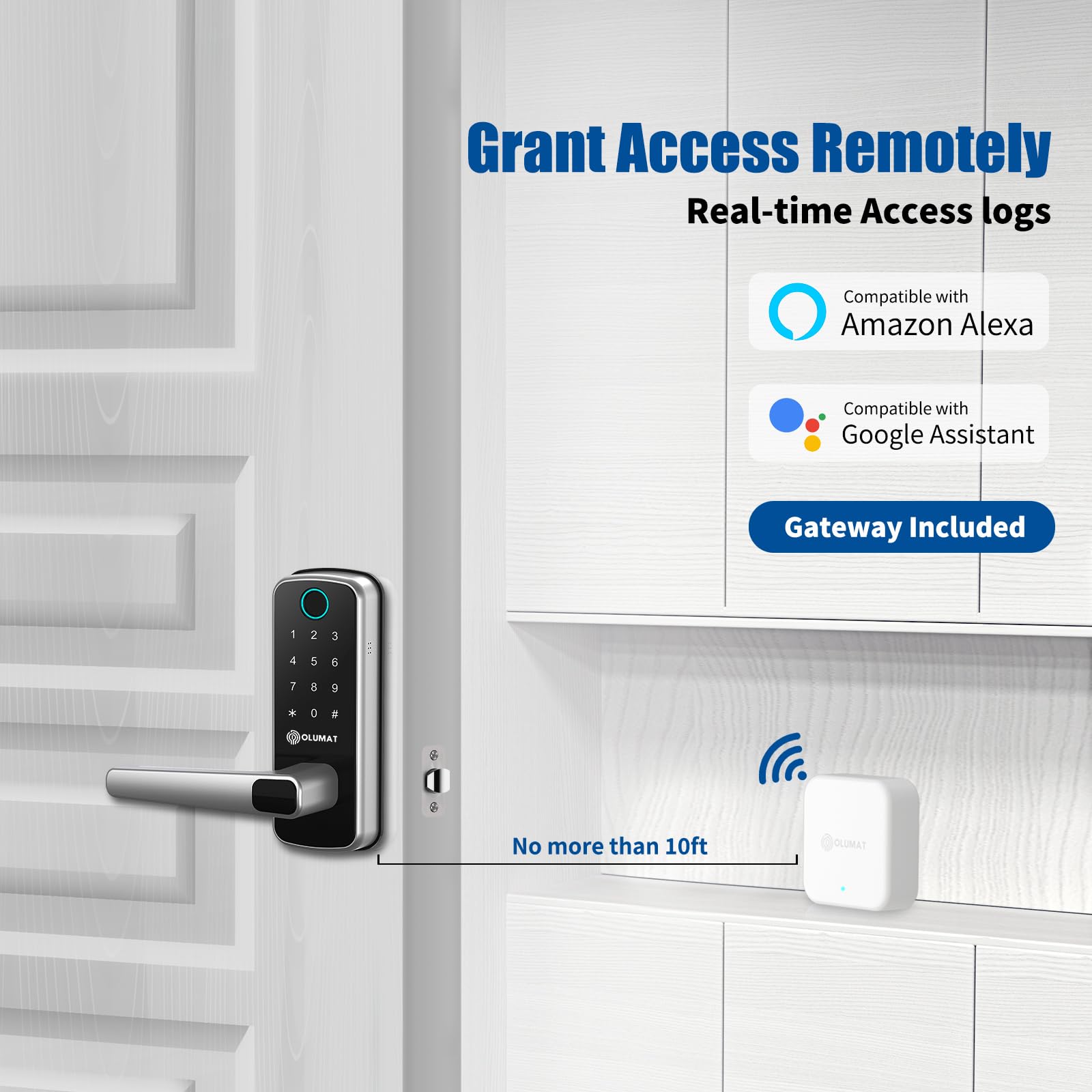Smart WiFi Keyless Entry Door Lock with Fingerprint & Keypad - Olumat Smart Handle Door Lock for Front Door - Secure & Convenient Home Access Control for Apartments, Houses & Offices