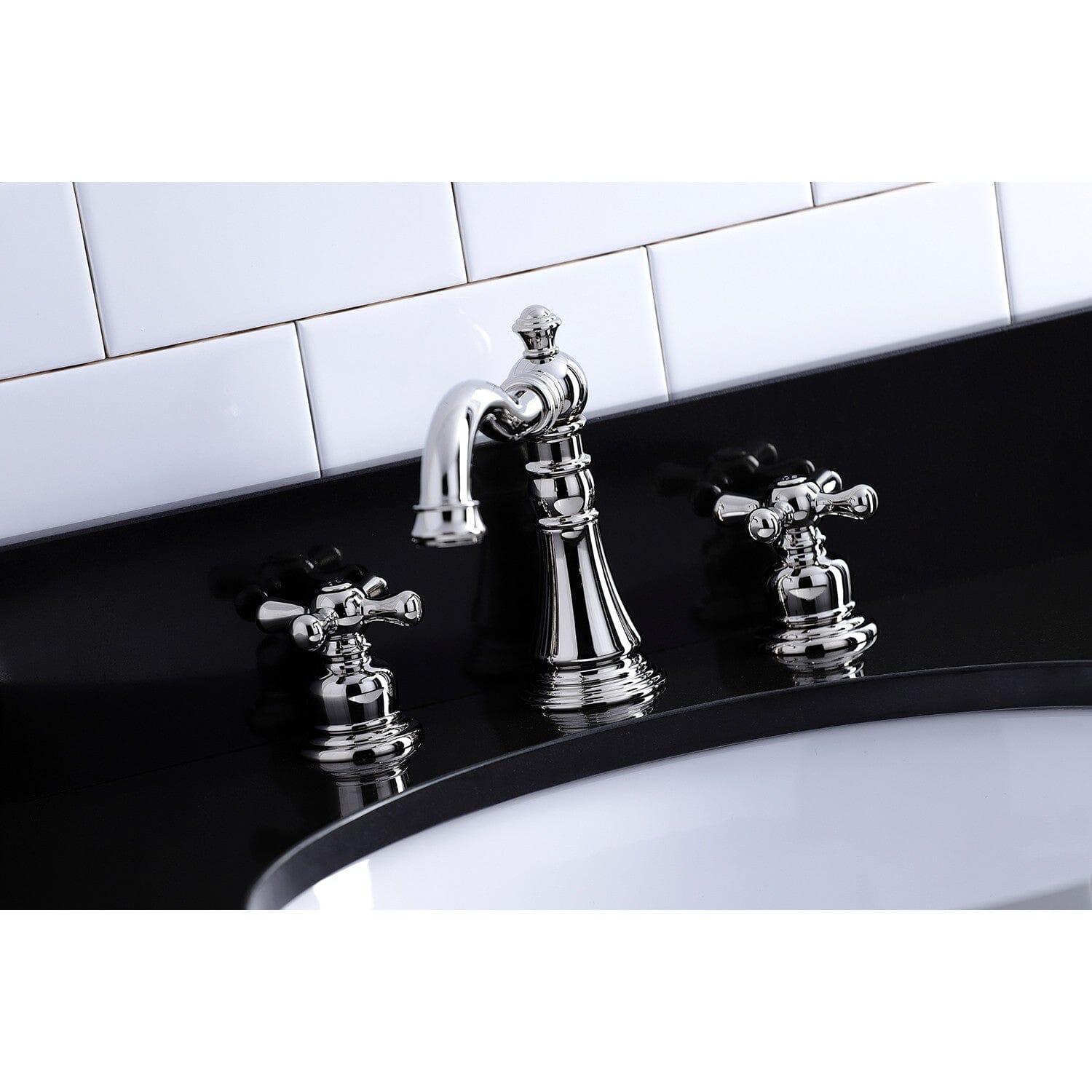 American Classic Two Handle 3 Hole Deck Mount Widespread Bathroom Faucet with Brass Pop Up Drain - Elegant Bathroom Sink Fixture for Modern Homes & Luxury Hotels
