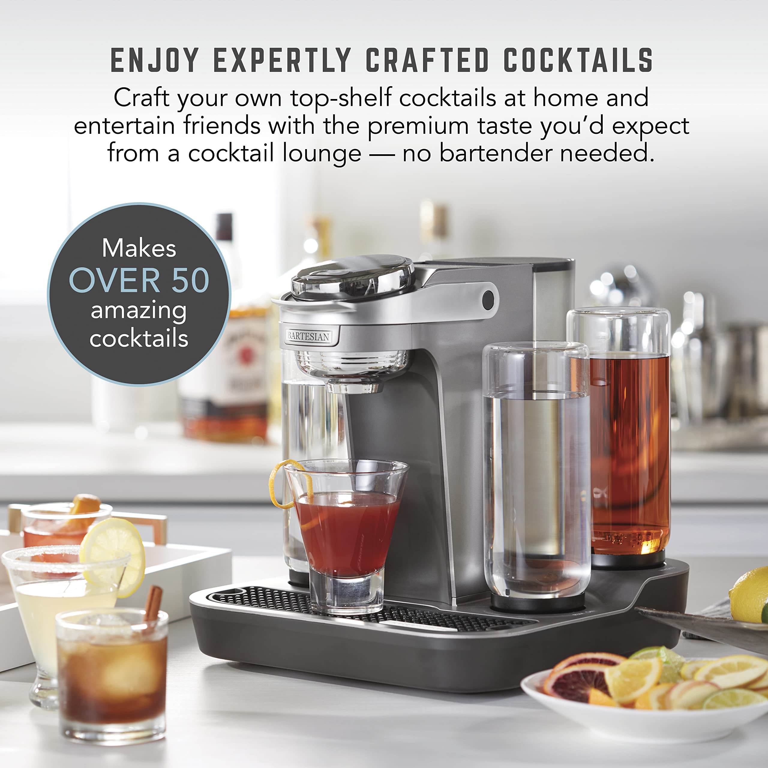Bartesian Professional Cocktail Machine with 5 Premium Glass Bottles - Automatic Cocktail Maker for Home Bar, Parties & Entertaining (Renewed) - Perfect for Home Mixology, Hosting & Gift Giving