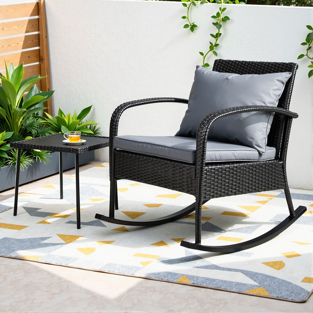 2-Piece Wicker Rocking Chair and Side Table Set - Outdoor Patio Furniture for Relaxing in Garden, Porch or Backyard