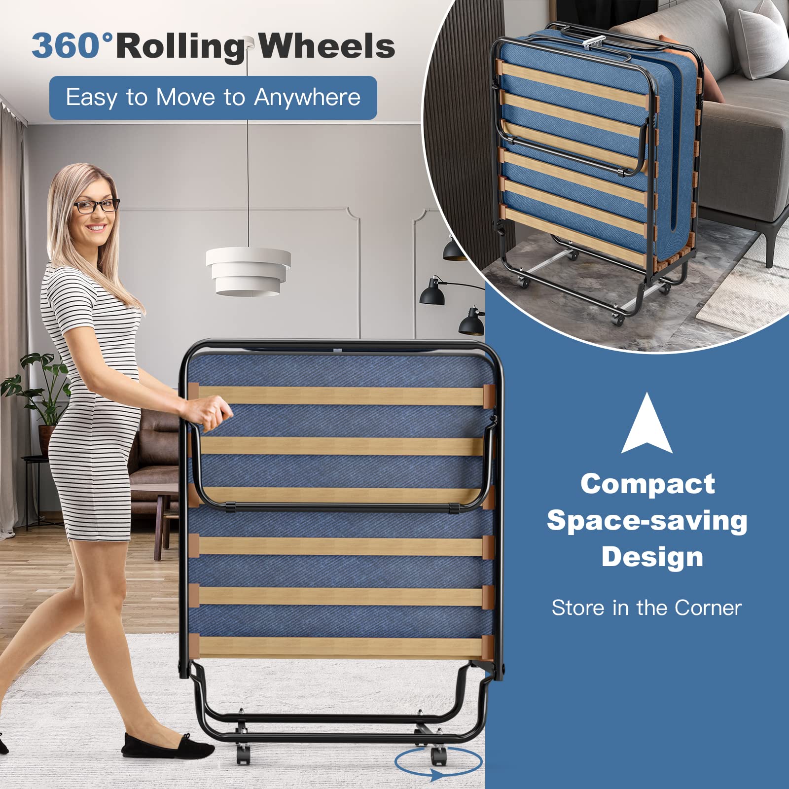RELAX4LIFE Folding Guest Bed with Memory Foam Mattress - 75