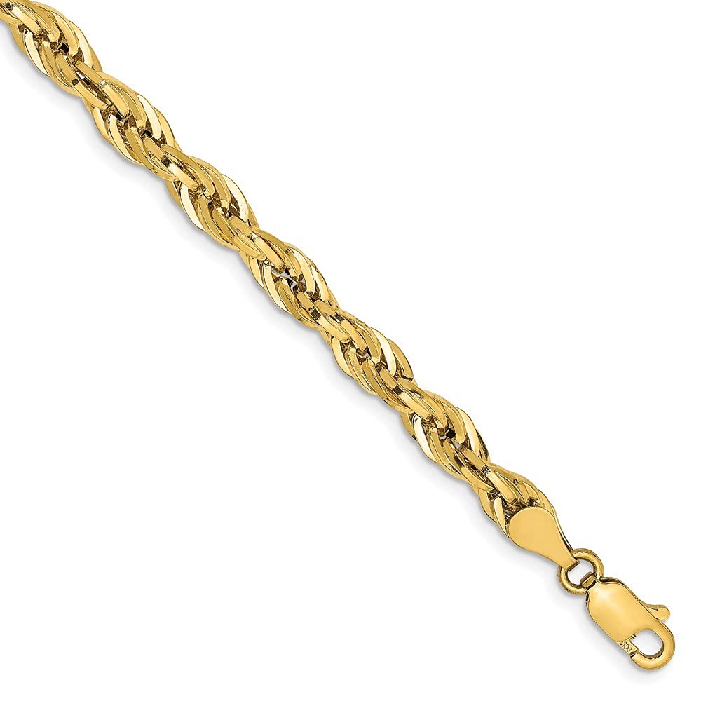 14K Yellow Gold 4.75mm Hollow Rope Chain Bracelet for Women - Adjustable Length 7
