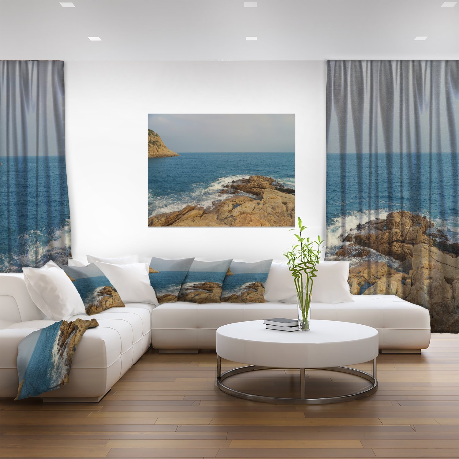 Extra Large Seashore Canvas Art - Stunning Blurred Waters Hong Kong Beach Wall Decor for Living Room, Bedroom & Office | Coastal Landscape Painting