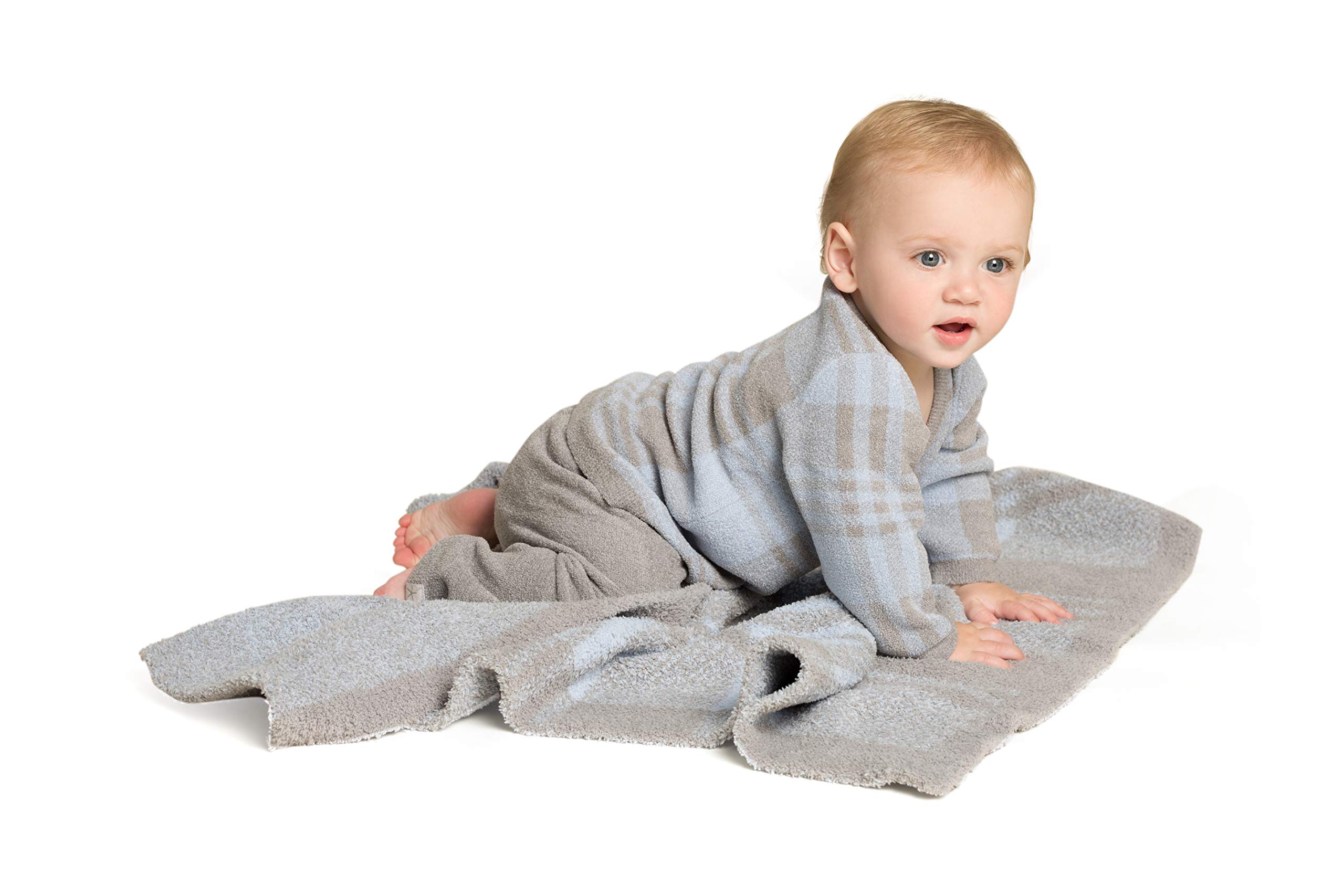 Barefoot Dreams CozyChic Ultra Lite Plaid Baby Bundle Set - 4 Piece Soft & Comfortable Newborn Outfit for 6-12 Months in Dove Gray - Perfect for Gifts, Photo Shoots & Everyday Wear