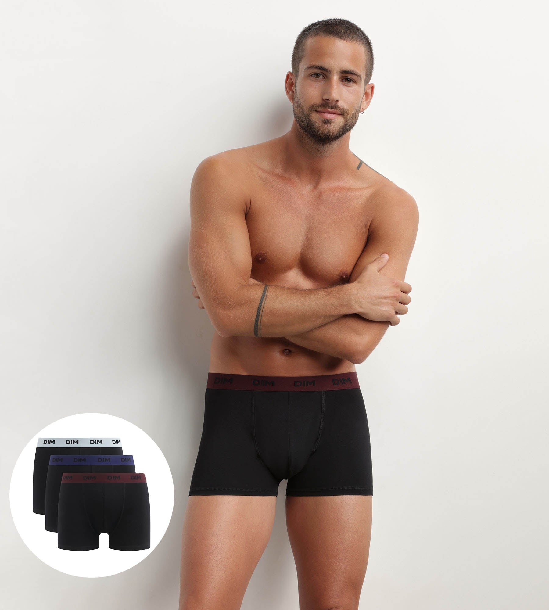3 Pack Men's Black Boxer Briefs with Colored Waistband - Grape Mix & Colors - Comfortable Underwear for Everyday Wear & Gym Workouts