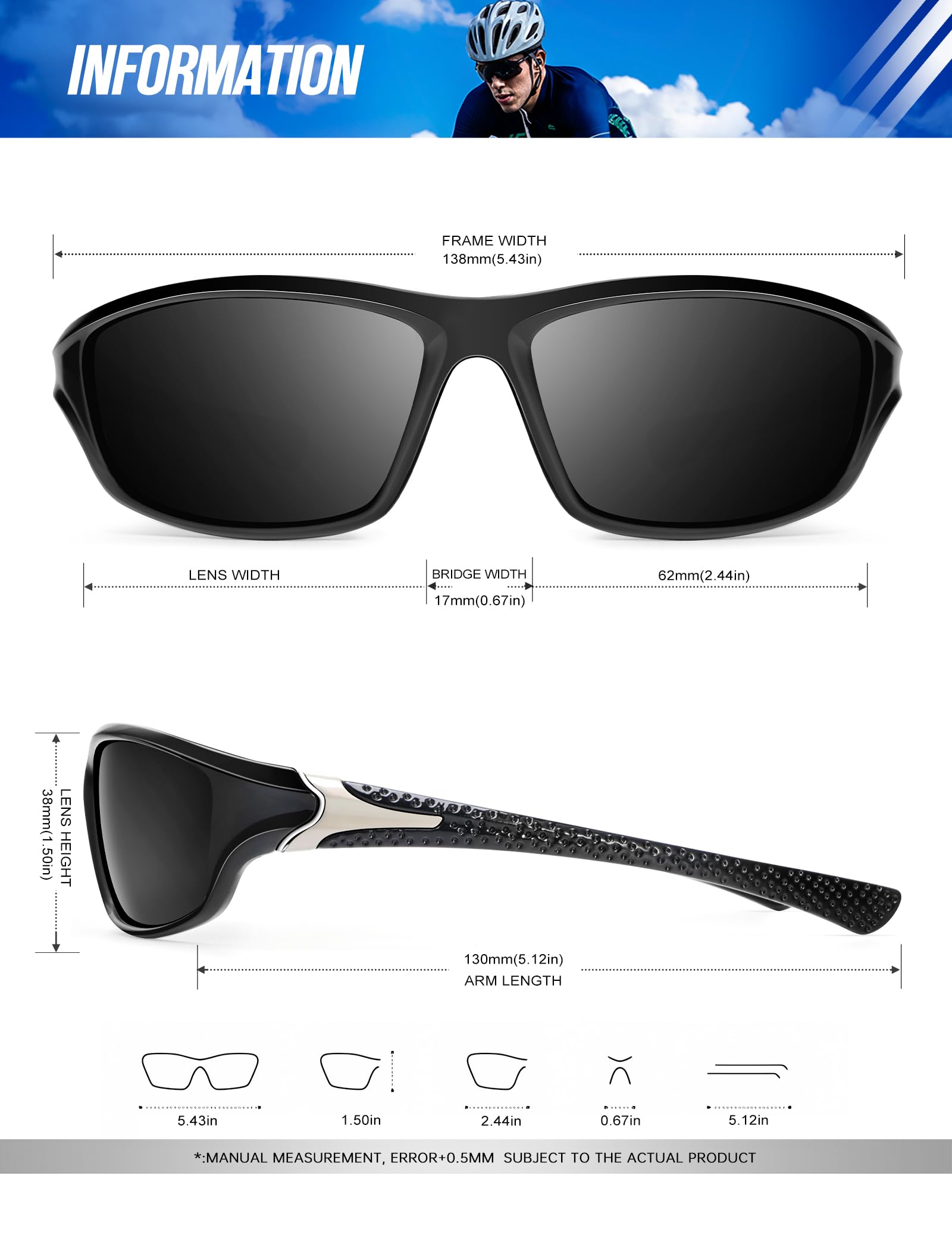 Polarized Sunglasses for Men - UV Protection Sports Sunglasses for Running, Fishing, Driving & Cycling - Lightweight & Durable Outdoor Shades