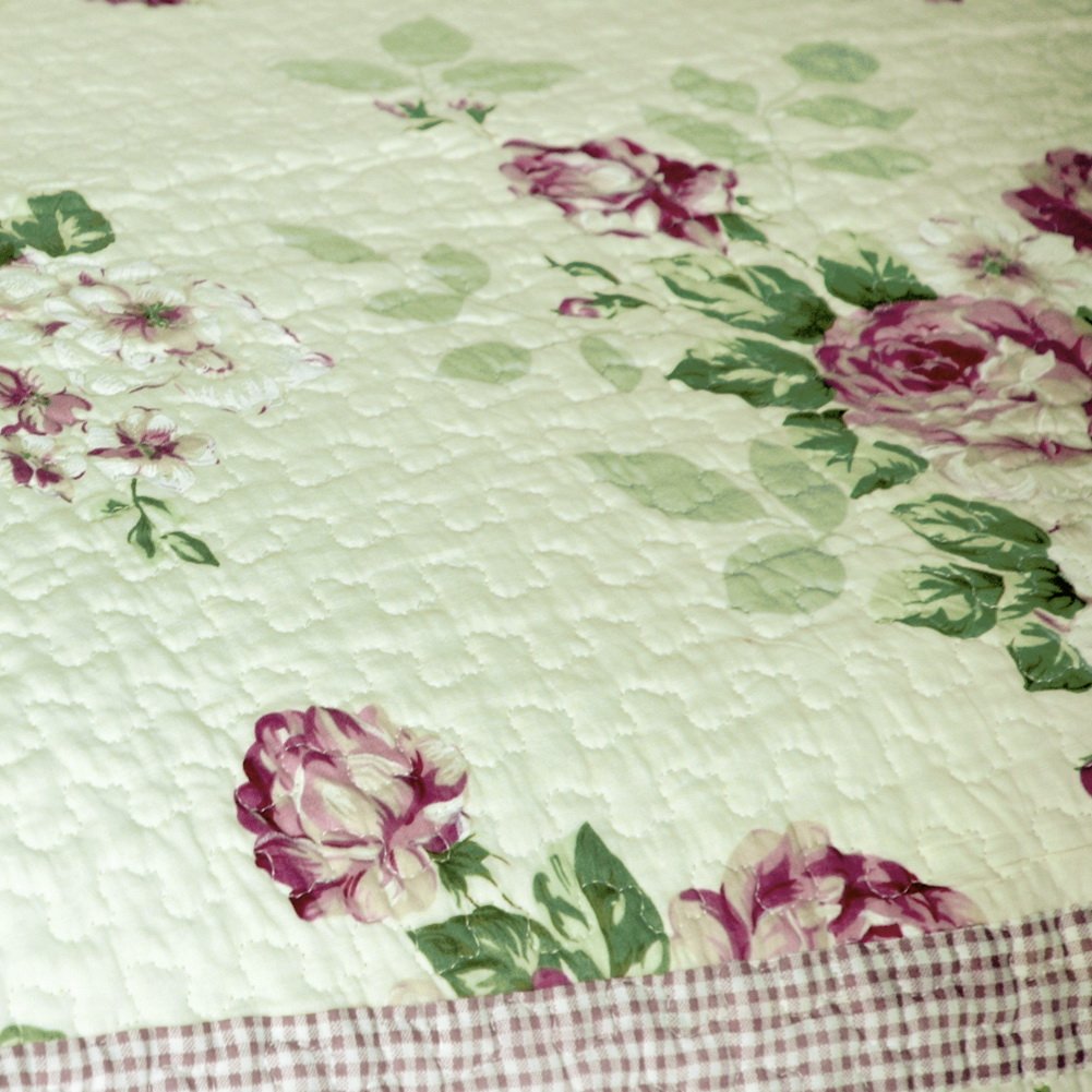 Blancho Bedding Classic Rose 3-Piece Floral Printed Quilt Set - 100% Cotton Quilted Bedspread for Full/Queen Size Bed | Perfect for Master Bedroom, Guest Room & Cozy Farmhouse Decor