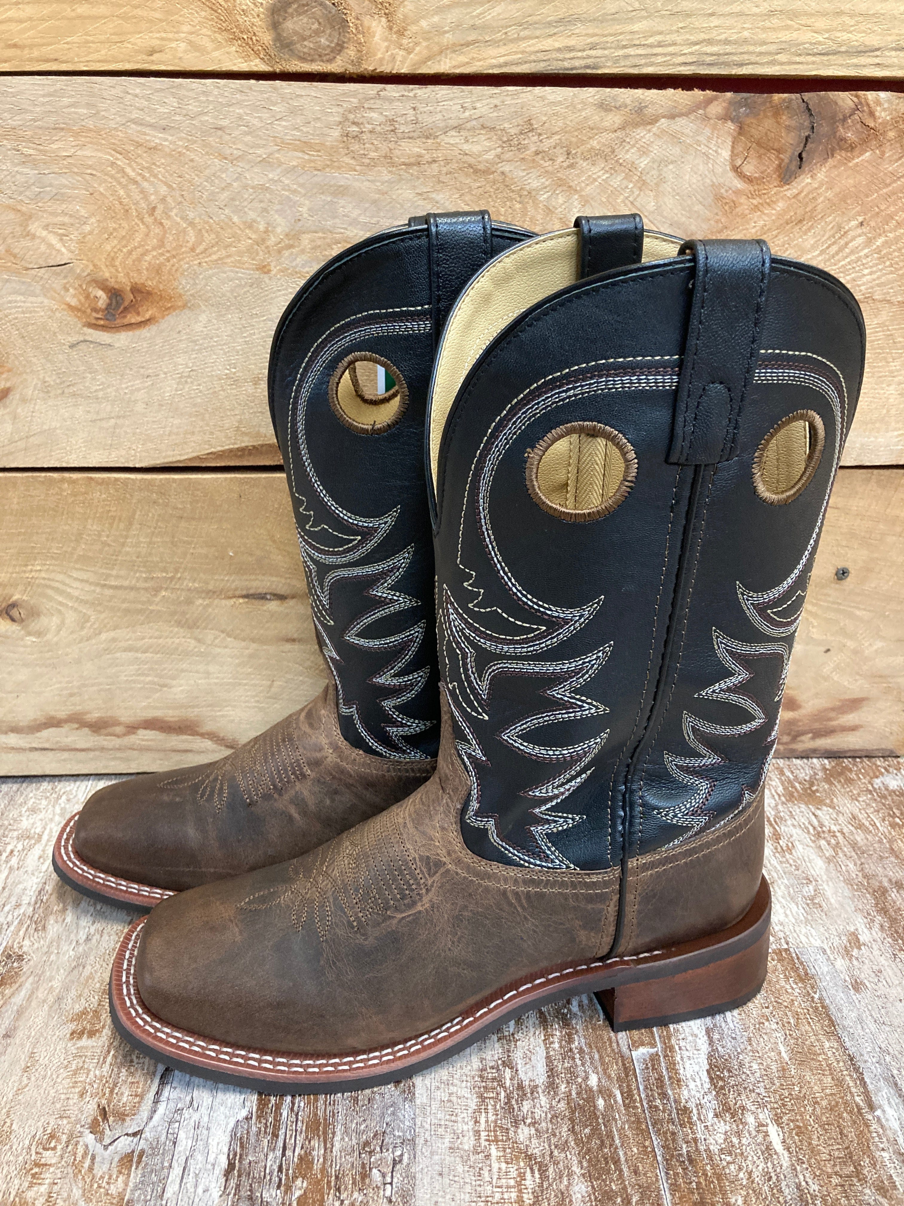 Distressed Brown & Black Leather Boots for Men - Rugged & Stylish for Outdoor Adventures, Work & Casual Wear