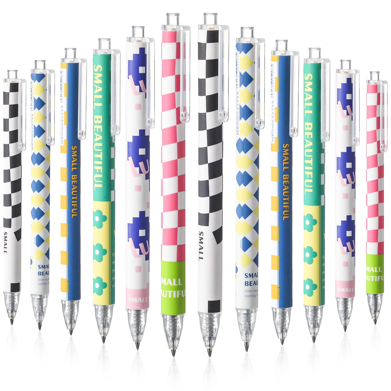 12 Pack Kawaii Gel Ink Pens 0.5mm Fine Point Black Ink Retractable Ballpoint Pens - Cute School & Office Supplies for Students, Girls, Boys - Perfect for Note Taking, Journaling, Gift Giving (Abstract Design)