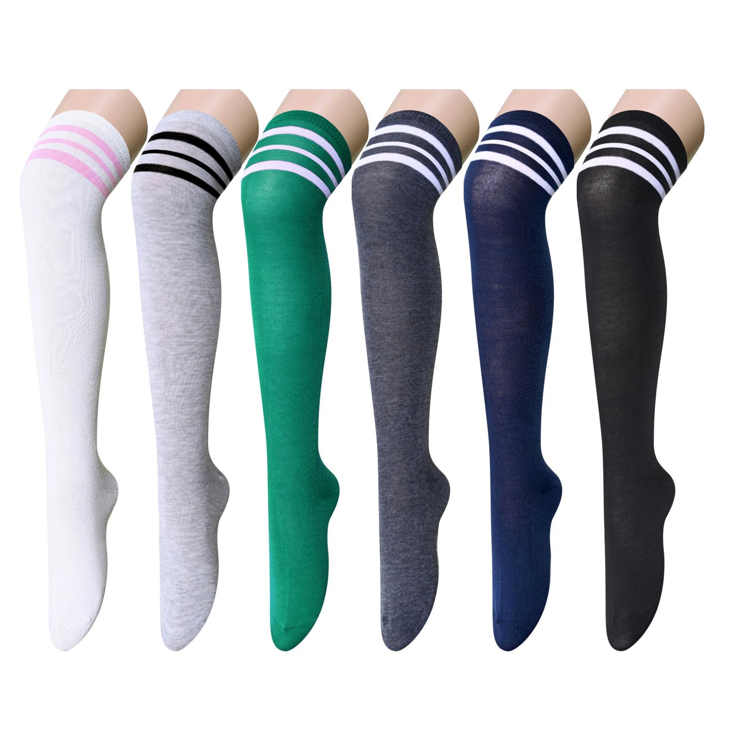 Christmas Striped Thigh High Socks for Girls - Party & Winter Wear