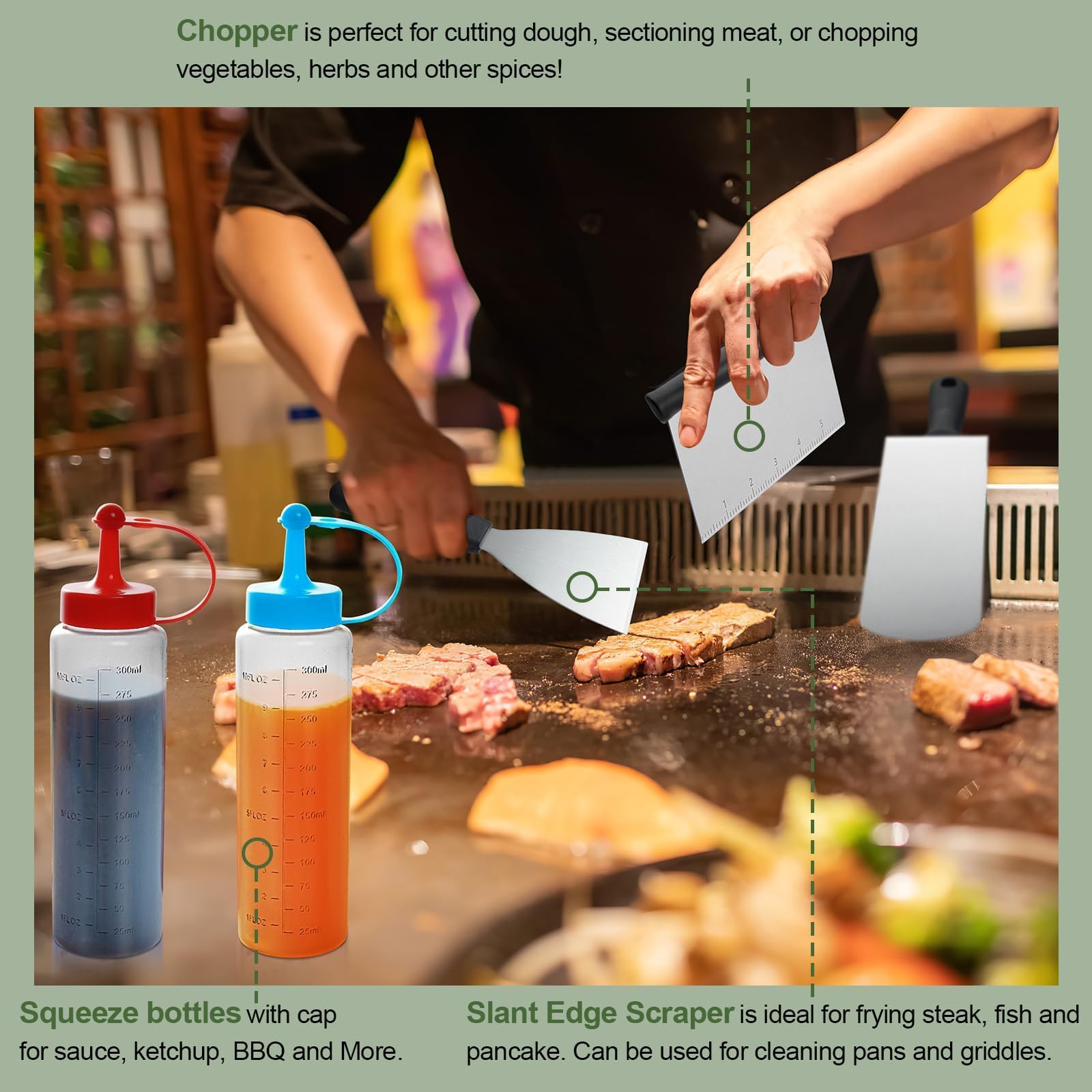 17PCS Flat Top Grill Accessories Kit for Blackstone & Camp Chef - Heavy Duty BBQ Spatula Set with Scraper, Tongs & Enlarged Spatulas - Perfect for Outdoor Cooking, Camping & Backyard BBQ Parties