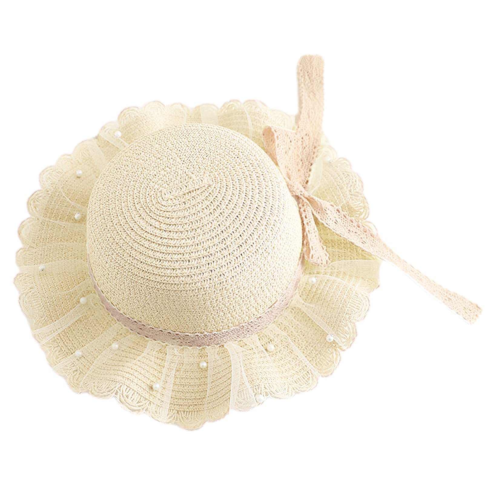 Girls Lace Sun Hat & Pearl Purse Set for Beach & Summer