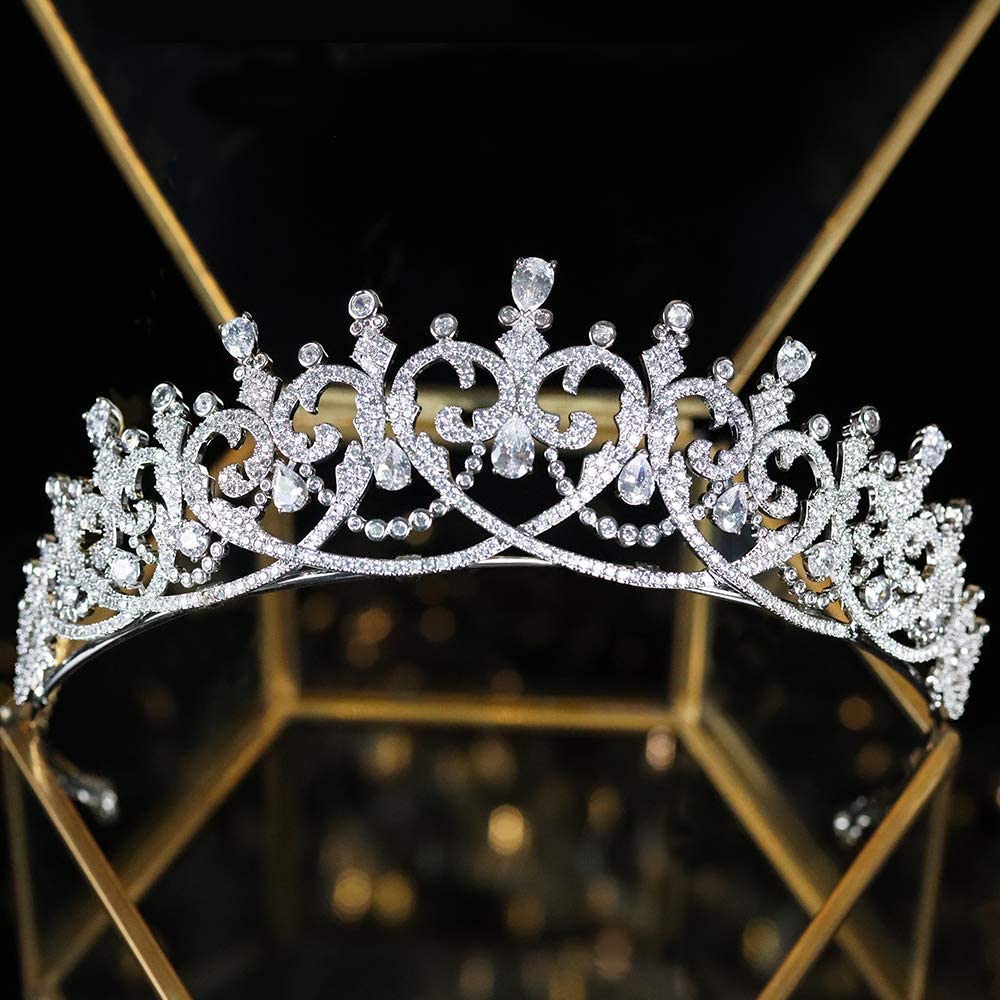 Women's Cubic Zirconia CZ Wedding Tiara Crown - Elegant Silver Bridal Headpiece for Sweet 16, Prom, Birthday, Pageant & Hair Accessories | Perfect for Bridal Showers, Quinceañeras & Special Occasions