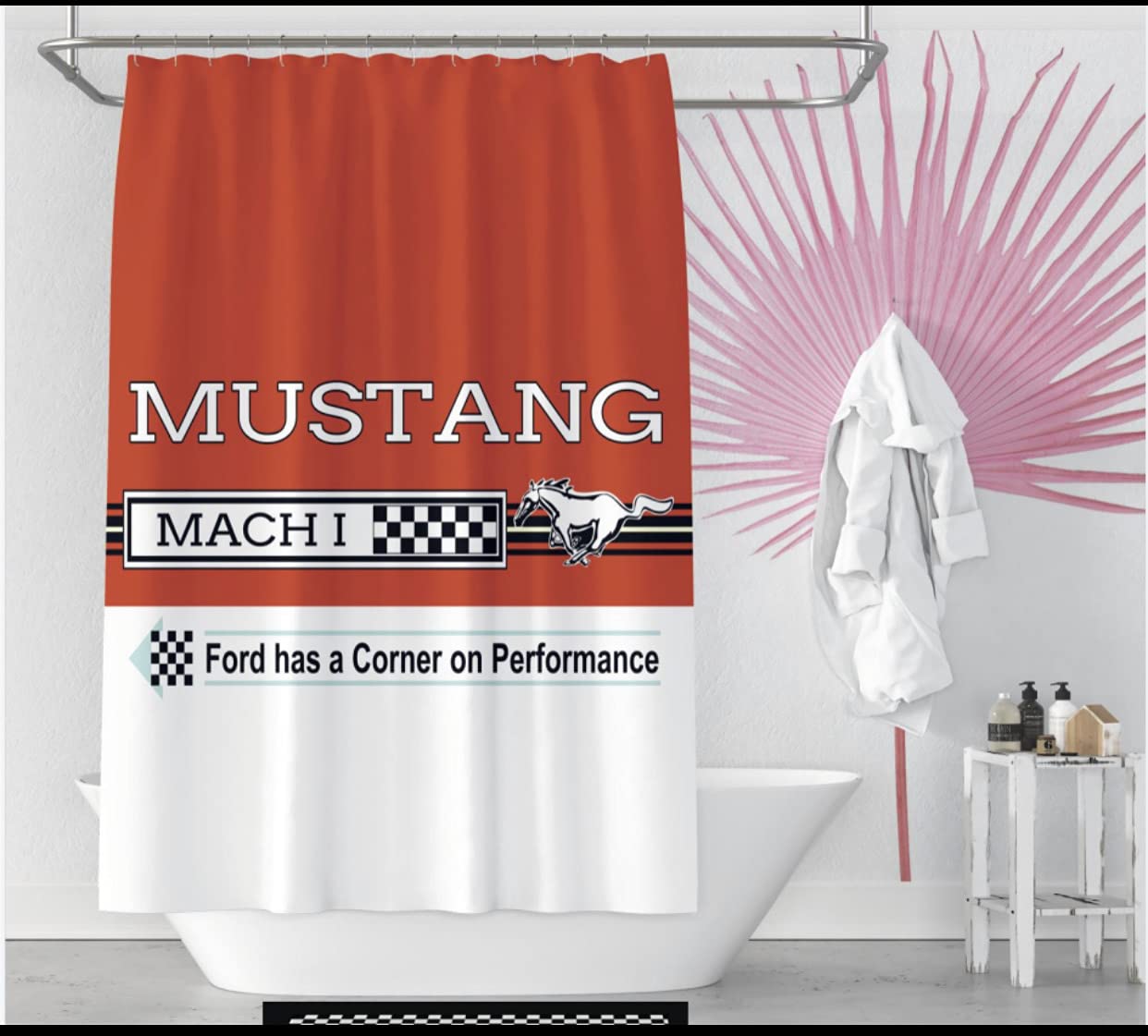 Mustang Mach One Shower Curtain - Vintage Car Design Bathroom Decor for Ford Enthusiasts | Perfect for Car Lovers' Bathrooms & Themed Decor