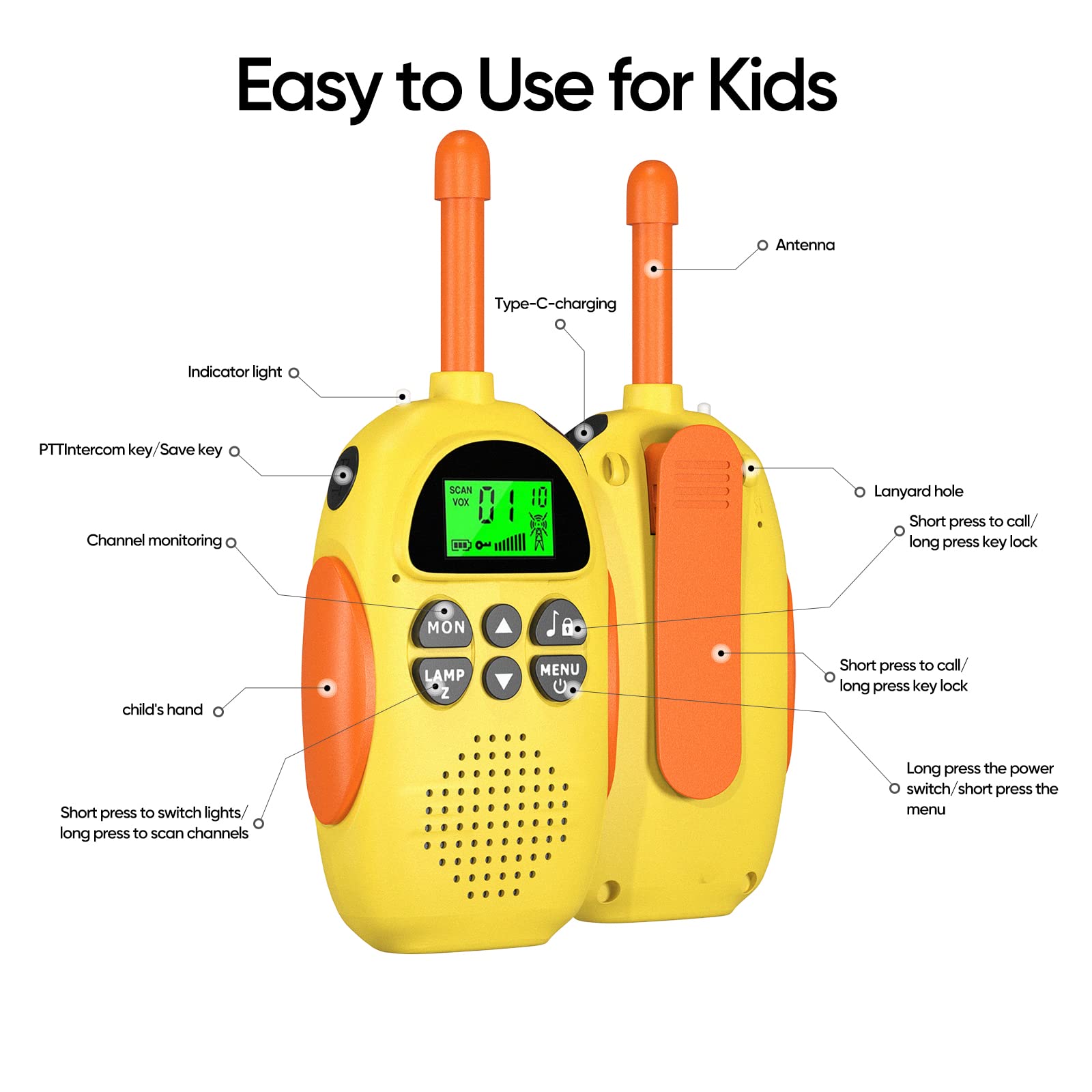 Rechargeable Kids Walkie Talkies 2 Pack - Long Range 22 Channel 2 Way Radios for Boys & Girls Ages 3-12 - Perfect for Outdoor Adventures, Camping, Hiking & Birthday Gifts | Ideal for Family Trips, Backyard Play & Emergency Communication