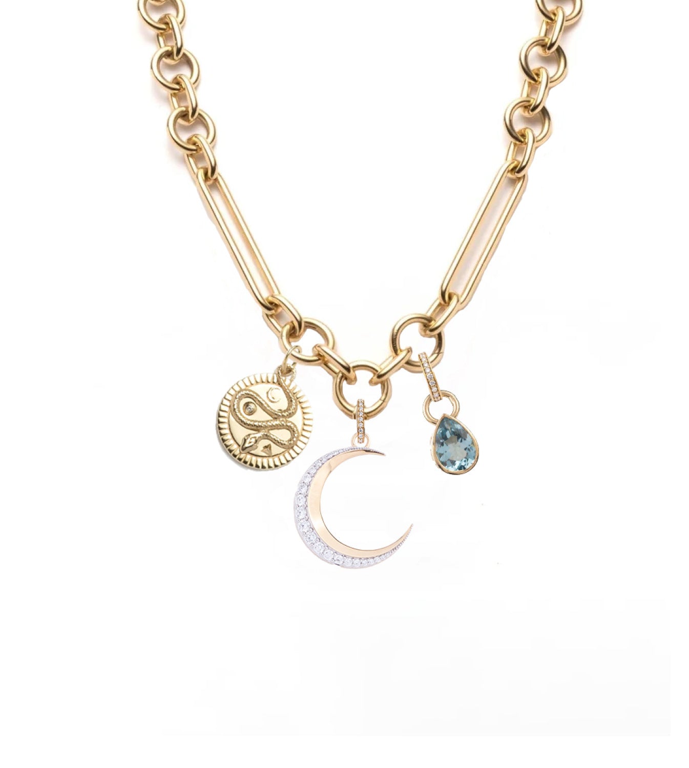 Oversized Mixed Link Chain Necklace - Crescent, Wholeness & Forever Love Story | Perfect for Date Nights, Weddings & Special Occasions