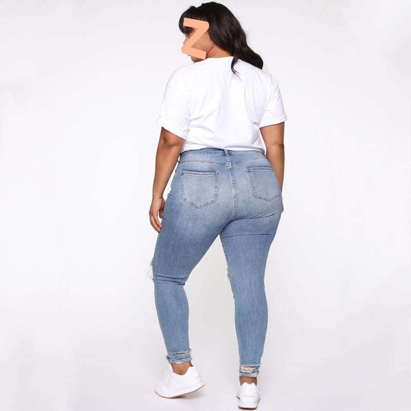 Plus Size Ripped Denim Jeans for Women - Stylish Distressed Ladies Jeans for Casual Wear & Everyday Outfits