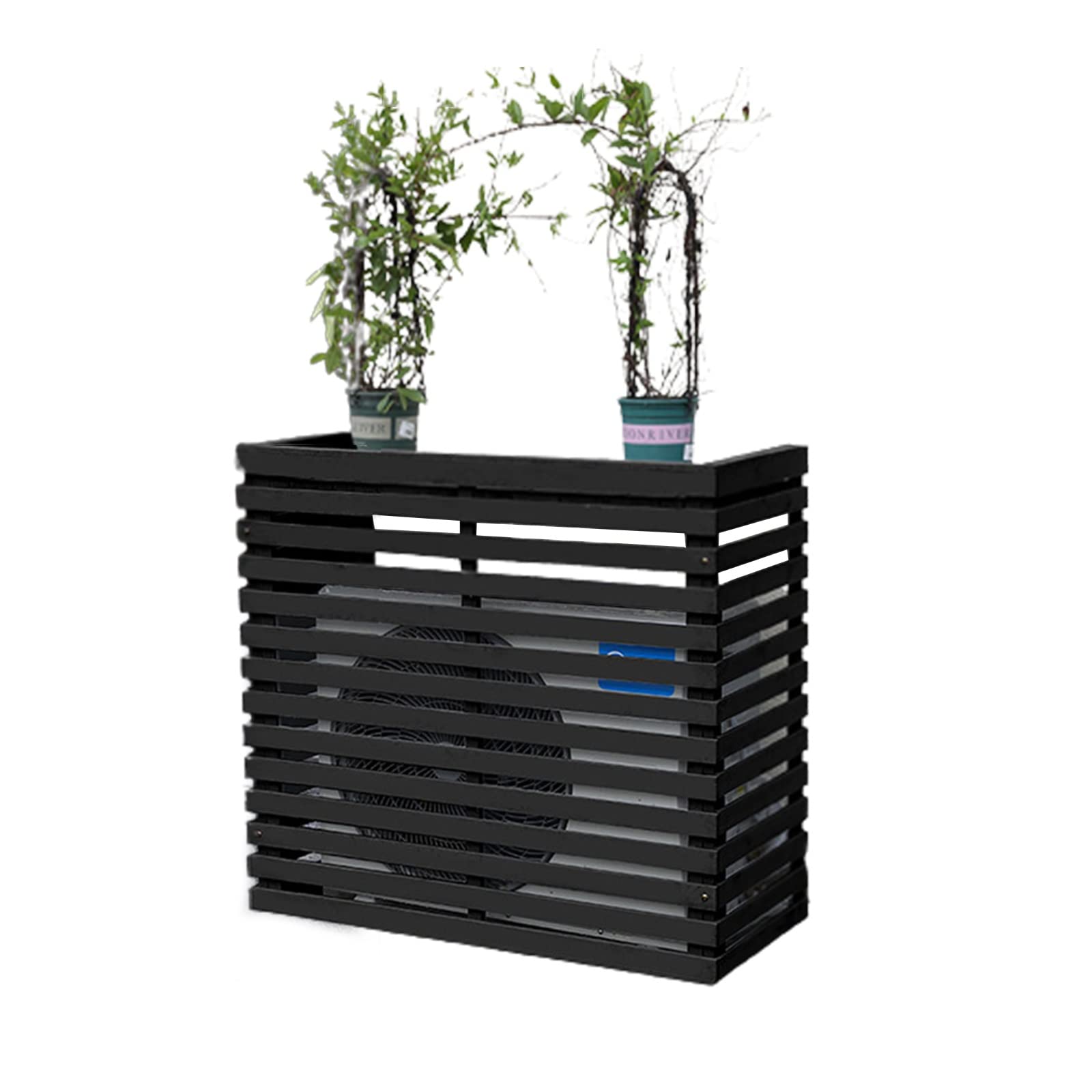 Wooden AC Privacy Screen - 82x31x75cm Outdoor Air Conditioner Cover with Shutter Slats Design | Black Decorative Fence for Plants, Trash Enclosure & Yard Protection | Perfect for Patio, Garden & Home Exterior