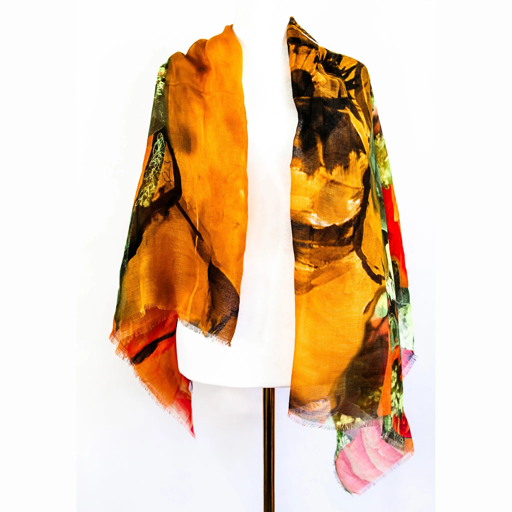Camila NYC Orange Linen Silk Scarf - Lightweight & Elegant Wrap for Women | Perfect for Travel, Office & Special Occasions