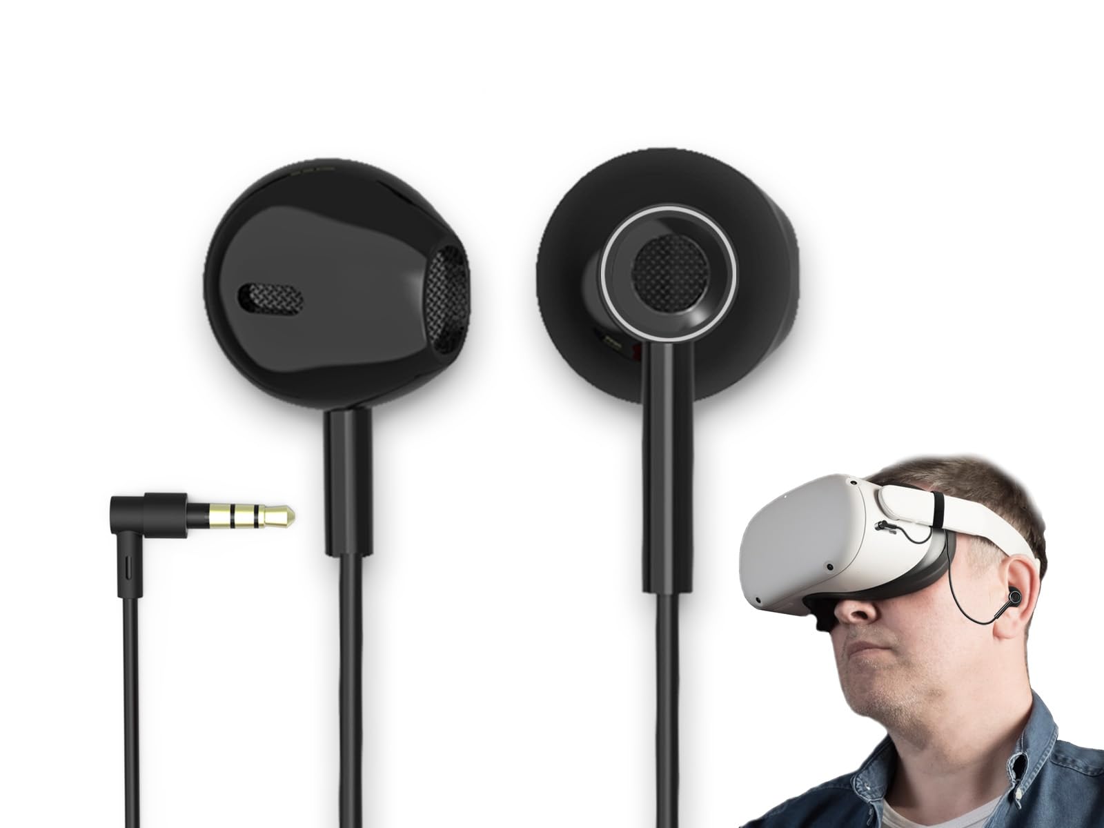 Oculus Quest 2 VR Earphones - Semi-In-Ear Headphones with 0 Latency & 3.5mm Jack for Virtual Reality Gaming | Perfect for Immersive VR Experiences, PC Gaming & Meta Quest Accessories