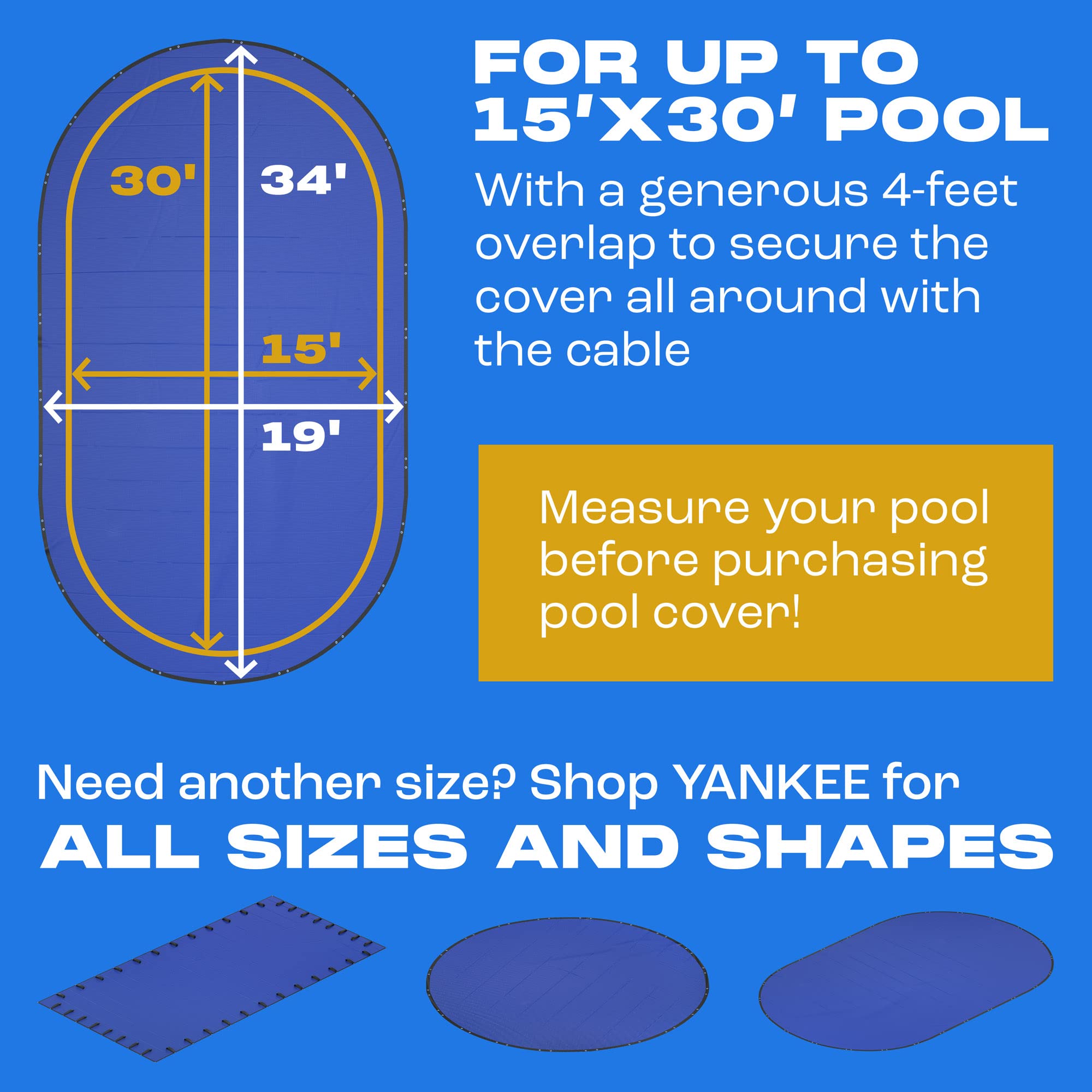 Yankee Oval Pool Cover 15 x 30 ft - Heavy Duty Winter Cover for Above Ground Pools - UV Resistant, Extra Thick & Durable Protection - Perfect for Winterizing and Protecting Your Backyard Pool