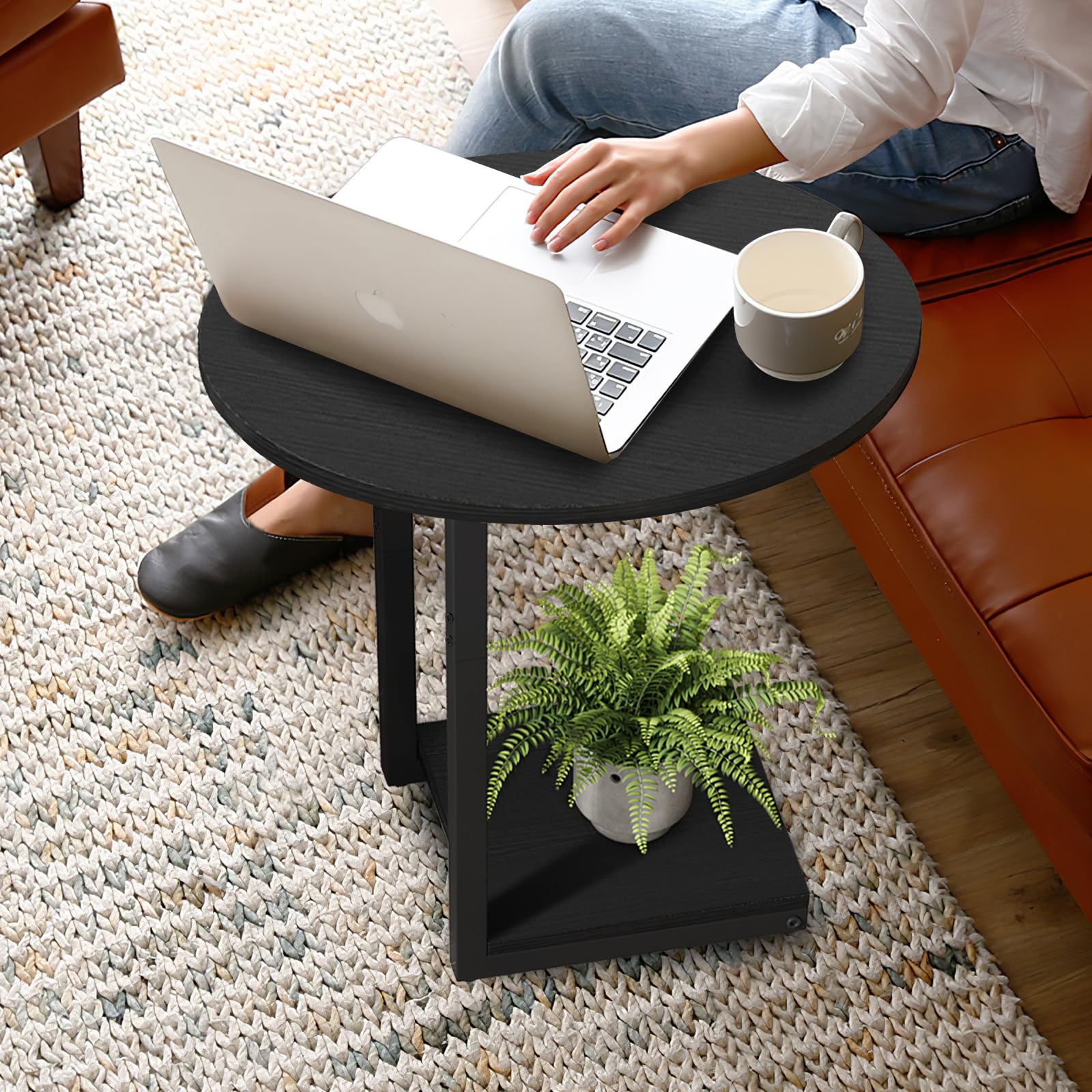 Hosfais Small C-Shaped Wood Side Table - End Table, Coffee Table & TV Tray for Small Spaces - Compact Living Room Furniture for Eating, Reading & Relaxing (Black) - Perfect for Apartments, Dorms & Cozy Homes