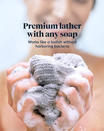 Exfoliating Shower Towel & Waffle Bath Towel Set - Gray SUTERA Bundle for Spa, Bath & Luxury Skin Care Routine