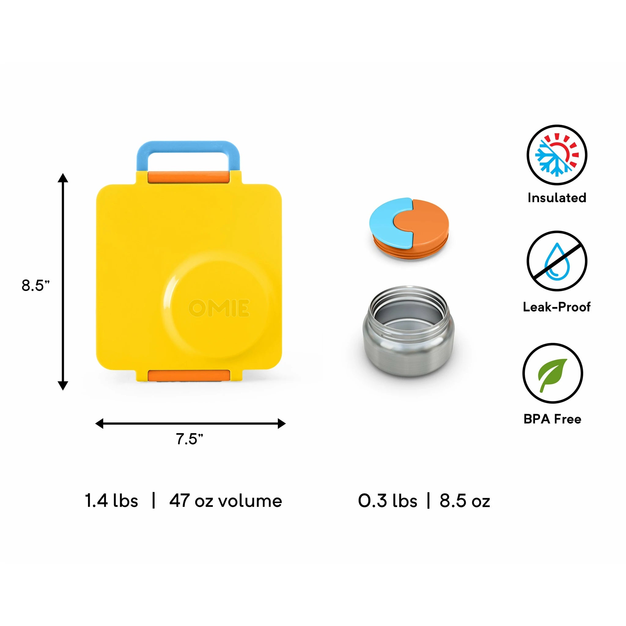 OmieBox V2 Insulated Kids Lunch Box - Leakproof Bento Container with Compartments, Blue | Perfect for School, Work & Travel Lunch Storage