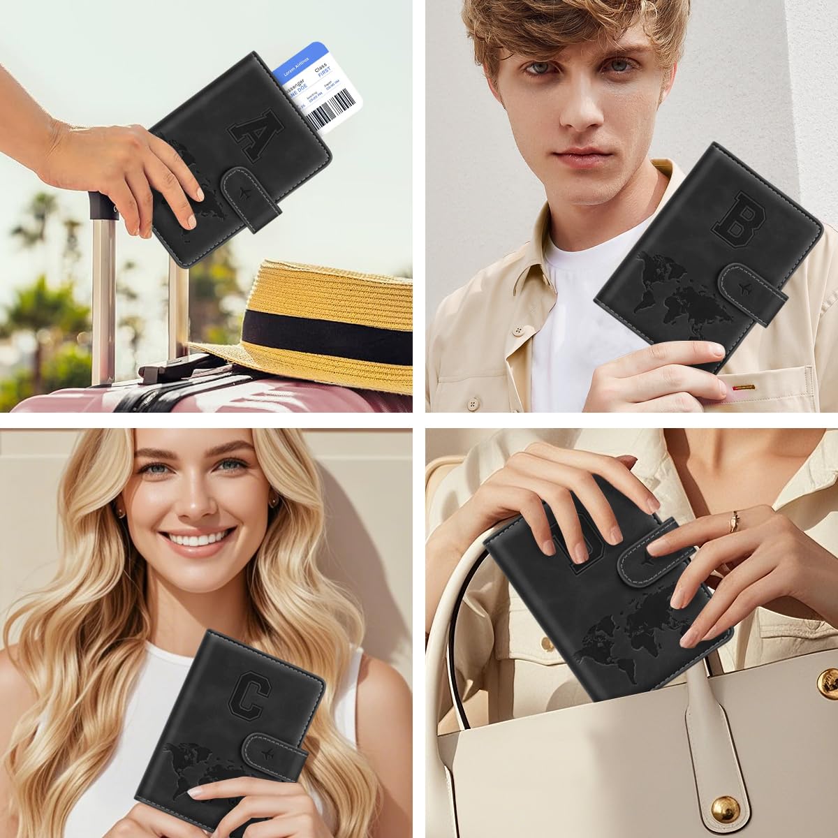 Personalized RFID Blocking Passport Holder Wallet Cover - Monogram Letter A-Z Travel Wallet Case for Women & Men (Black) - Perfect for Airports, Vacations & International Travel
