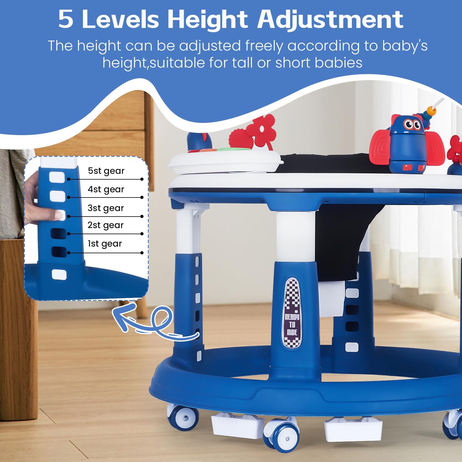 5-in-1 Adjustable Baby Walker with Wheels - Foldable Activity Walker for Infants 6-18 Months | Bouncer, Learning Mode, Music & Foot Pad | Perfect for Boys & Girls Learning to Walk | Ideal for Playtime, Early Development & Indoor Exploration