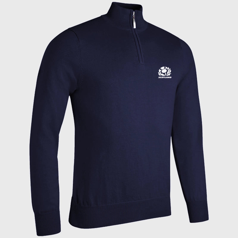 Glenmuir Scotland Rugby Devon 1/4 Zip Cotton Golf Sweater for Men - Navy Blue Pullover for Golf, Rugby & Casual Wear - Breathable & Comfortable Cotton Knit Top for Sports & Outdoor Activities