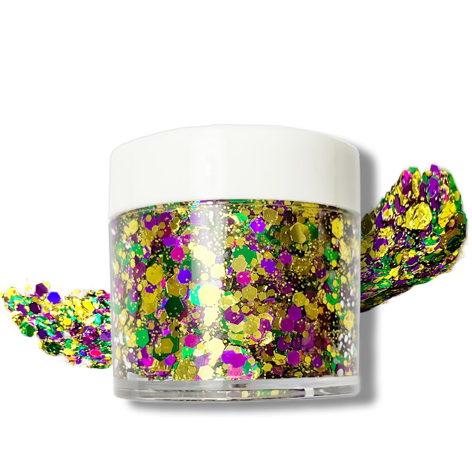 Color Changing Mardi Gras Glitter Gel for Body, Face, Hair & Lips - UV Reactive Sparkle Makeup for Festivals, Parties & Cosplay