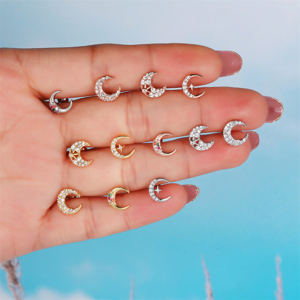 20G Cartilage Moon Star Stud Earrings for Tragus, Daith, Conch Piercing - Hypoallergenic Surgical Steel Body Jewelry | Perfect for Everyday Wear, Parties & Gifts