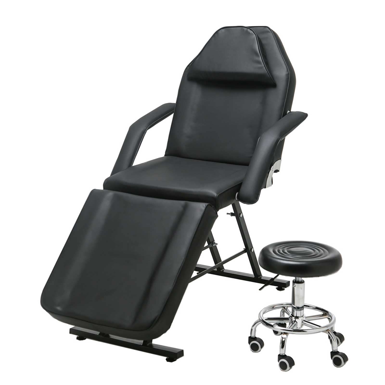 Professional Adjustable 3-Section Massage Table with Stool - PU Leather Beauty Bed for Tattoo, Salon, SPA, Eyelash Extensions & Facial Therapy - Black (Perfect for Home, Clinic & Professional Use)
