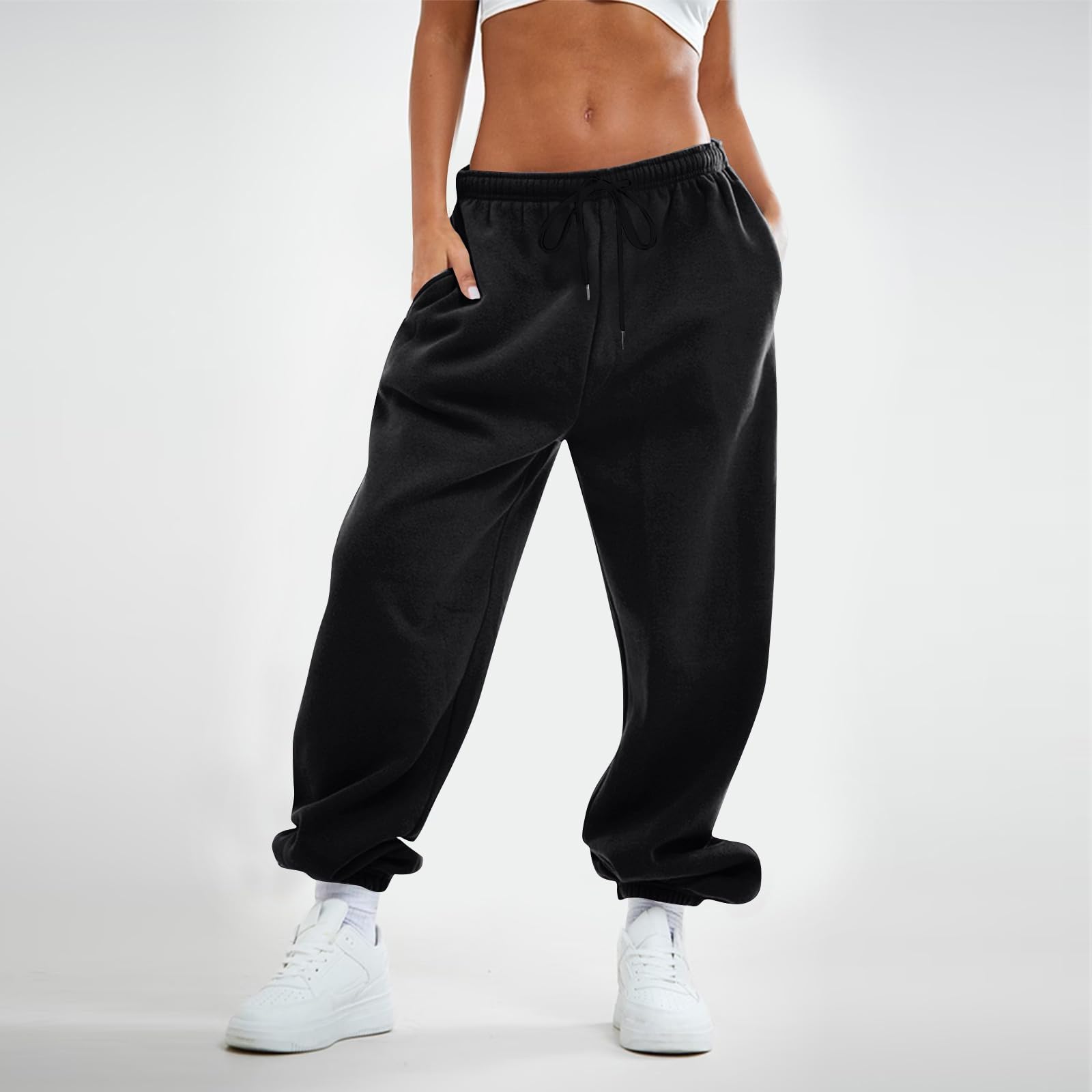 Doublelift Women's Sweatpants - Baggy Casual Drawstring Joggers with Pockets | Soft Solid Color Lounge Pants for Women | Perfect for Yoga, Running & Home Relaxation