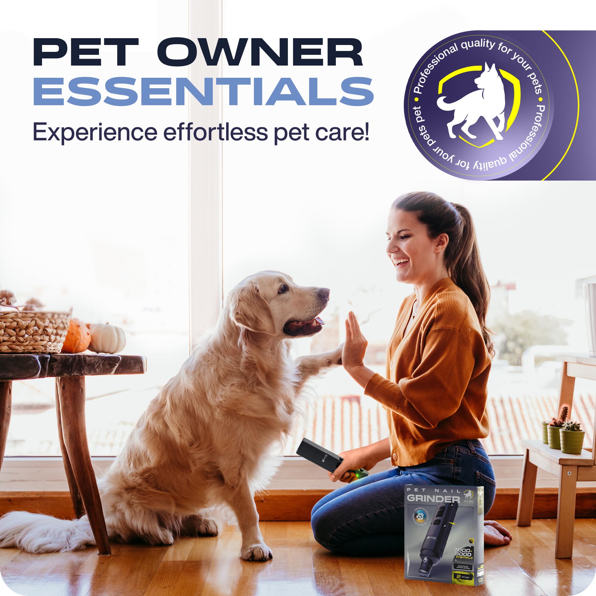 **PETPROVED Silent Electric Dog Nail Grinder – Safe & Gentle Pet Nail Trimmer for Dogs & Cats – Low Noise Claw Grinder with Nail File – Perfect for Grooming at Home or Professional Use**