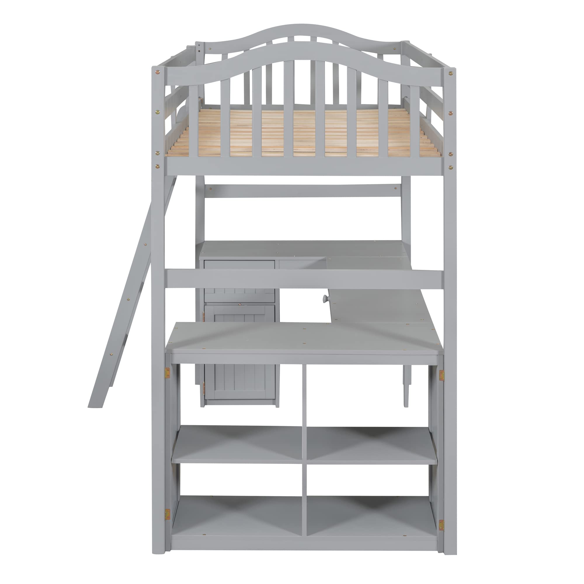 Twin Loft Bed with Desk, Drawer & Cabinet - Sturdy Wood Loft Bed with Bookcase Shelves for Kids, Teens & Adults - Space-Saving Dorm Furniture for Small Rooms (Gray) - Perfect for Bedrooms, Apartments & College Dorms