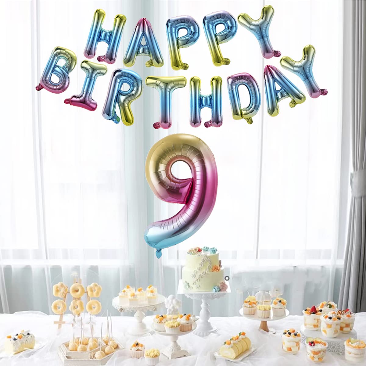 40 Inch Happy Birthday Number 9 Banner Balloons - Rainbow Gradient Foil Balloons for Boys & Girls 9th Birthday Party Decorations | Perfect for Birthday Backdrops, Cake Table Decor & Photo Booth Props