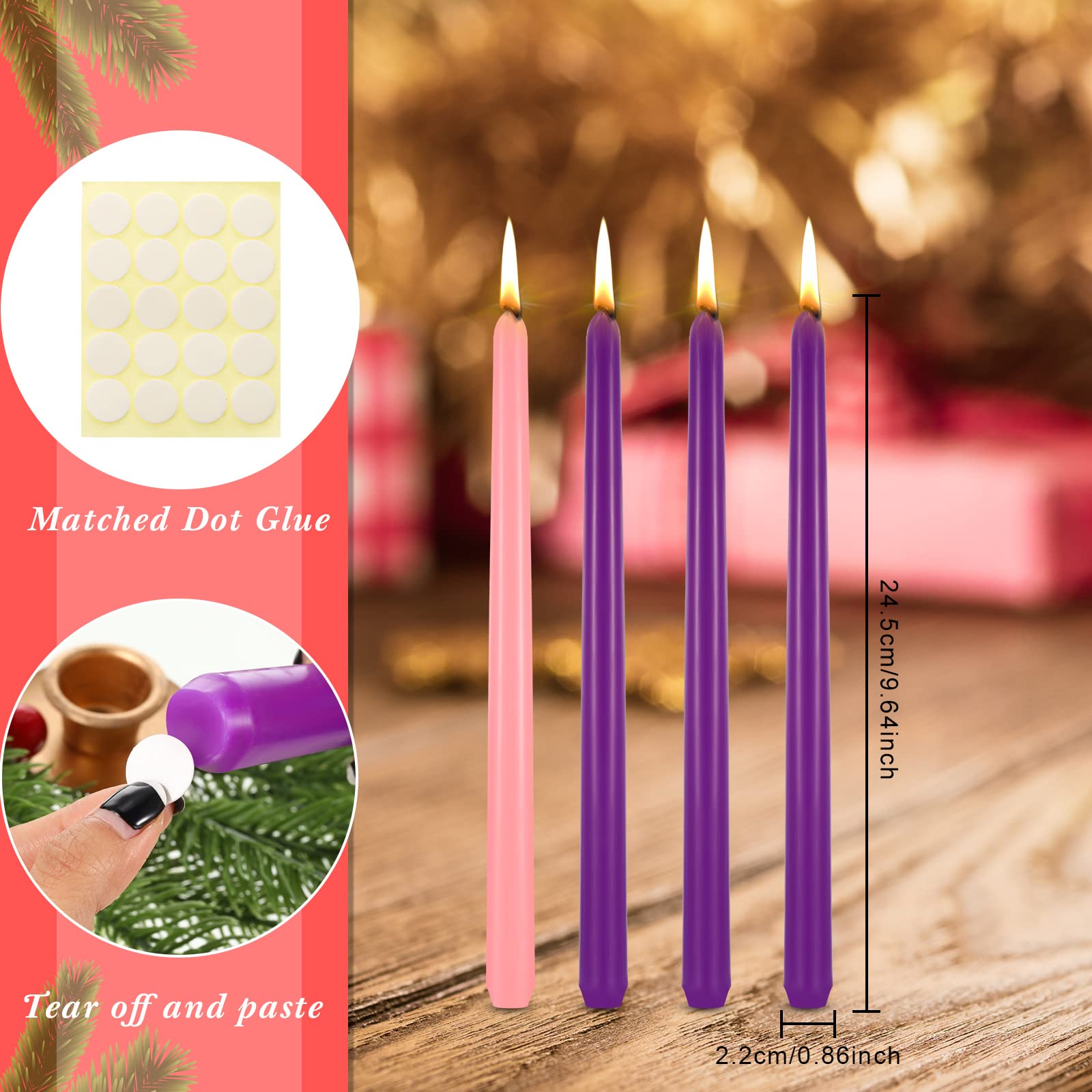 5-Piece 19-Inch Christmas Advent Wreath Candle Holder Set with 4 Taper Candles - Traditional Holiday Centerpiece Decor for Home, Church, and Table Settings During Christmas Season