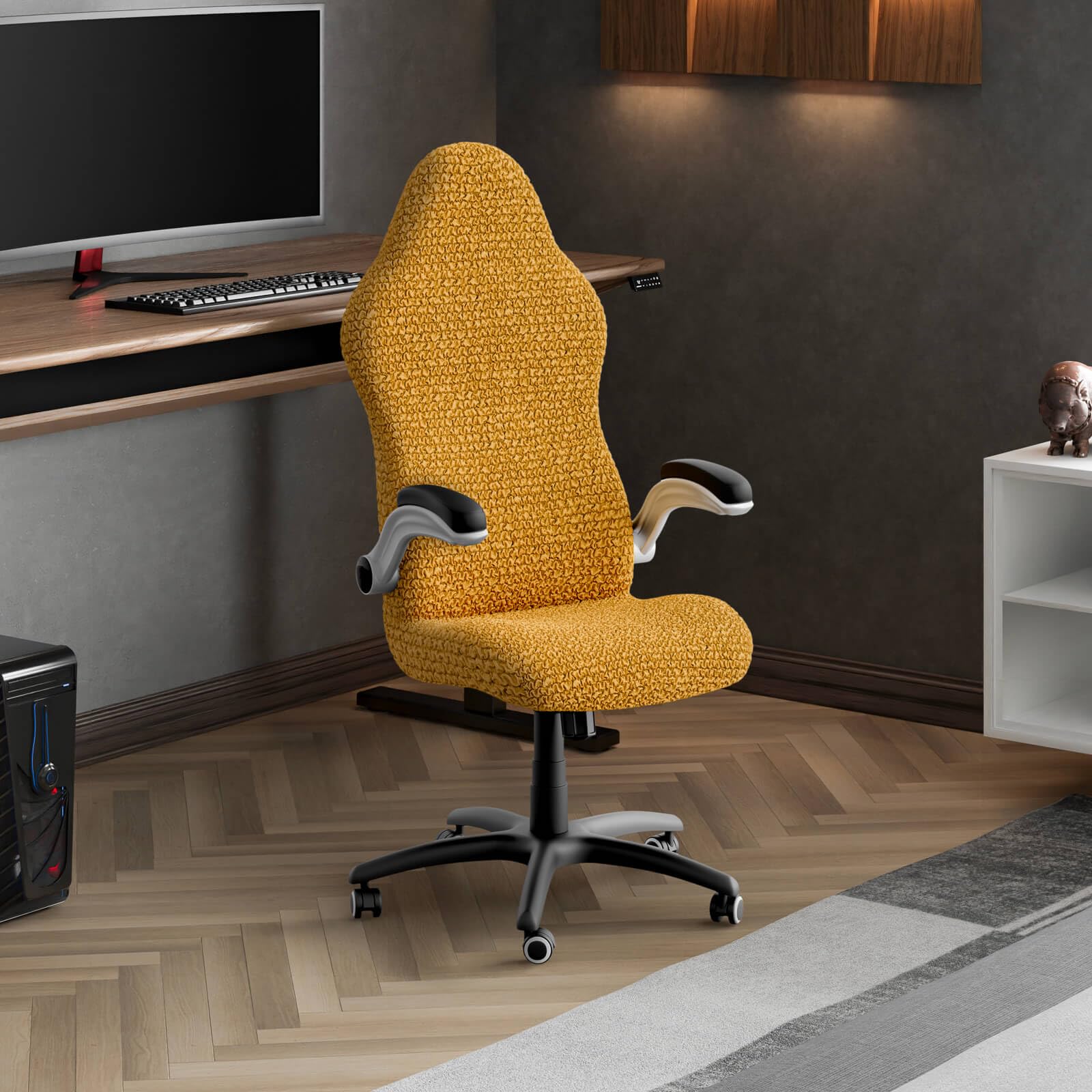 PAULATO BY GA.I.CO. Office & Gaming Chair Slipcover - Stretch Computer Desk Chair Cover with Zipper - Breathable Microfiber Fabric - 1-Piece Form Fit Design - Mango Color - Perfect for Home Office, Gaming Setup & Workspace Protection