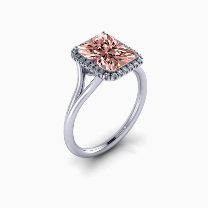 2.00 Carat Emerald Cut Morganite Bridal Ring Set with Moissanite Diamonds in 10k White Gold | Wedding, Engagement, Anniversary Jewelry Gift for Her