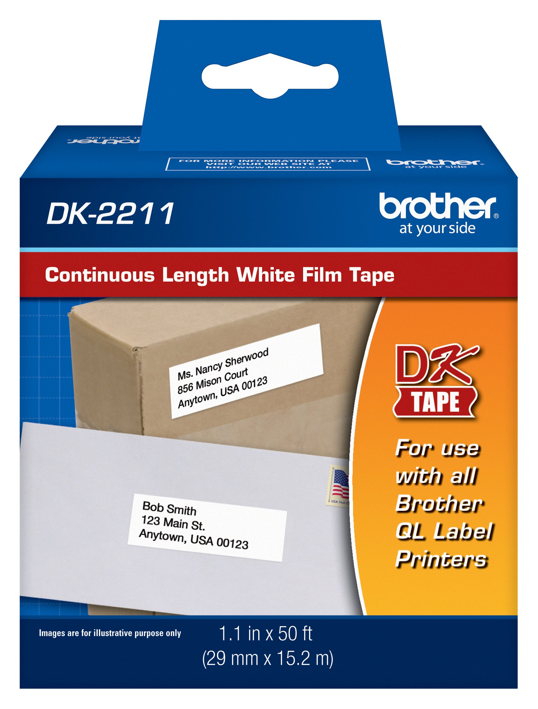 Brother Genuine DK-2211 Continuous Length Black on White Label Tape - Compatible with Brother QL Series Printers, 1.1