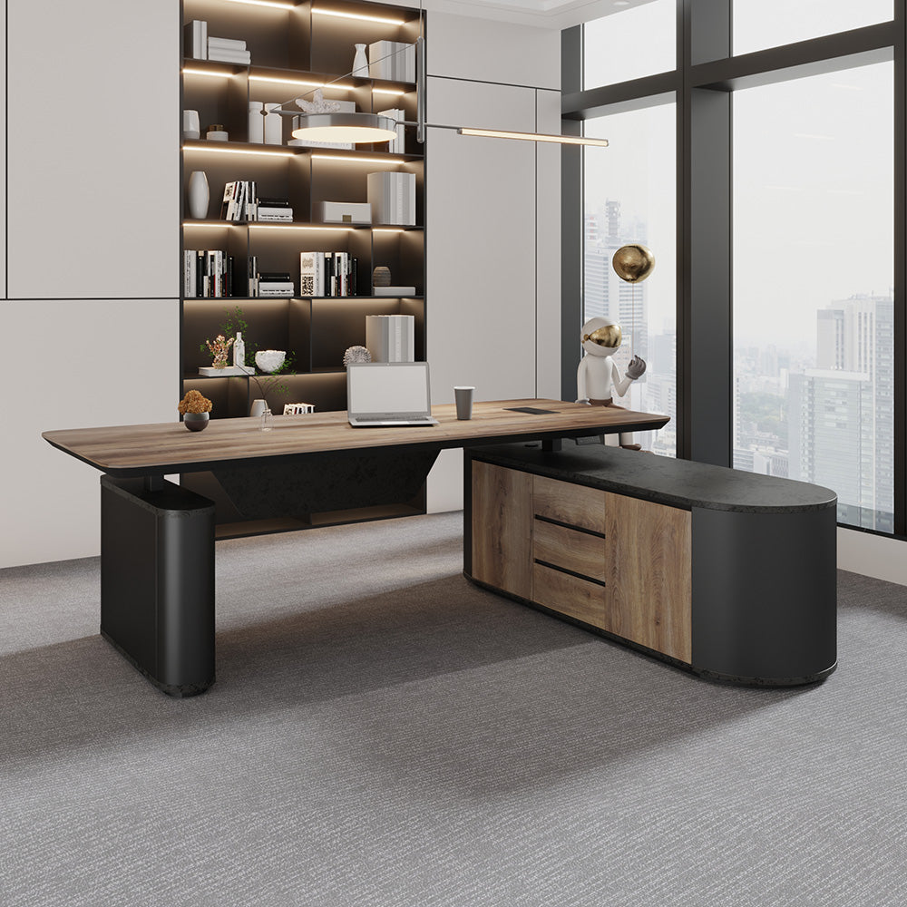 LUCA Electric Height Adjustable Sit Stand Desk 240cm - Warm Oak Executive Office Desk with Reversible Return | Ergonomic Standing Desk for Home & Office Workspace