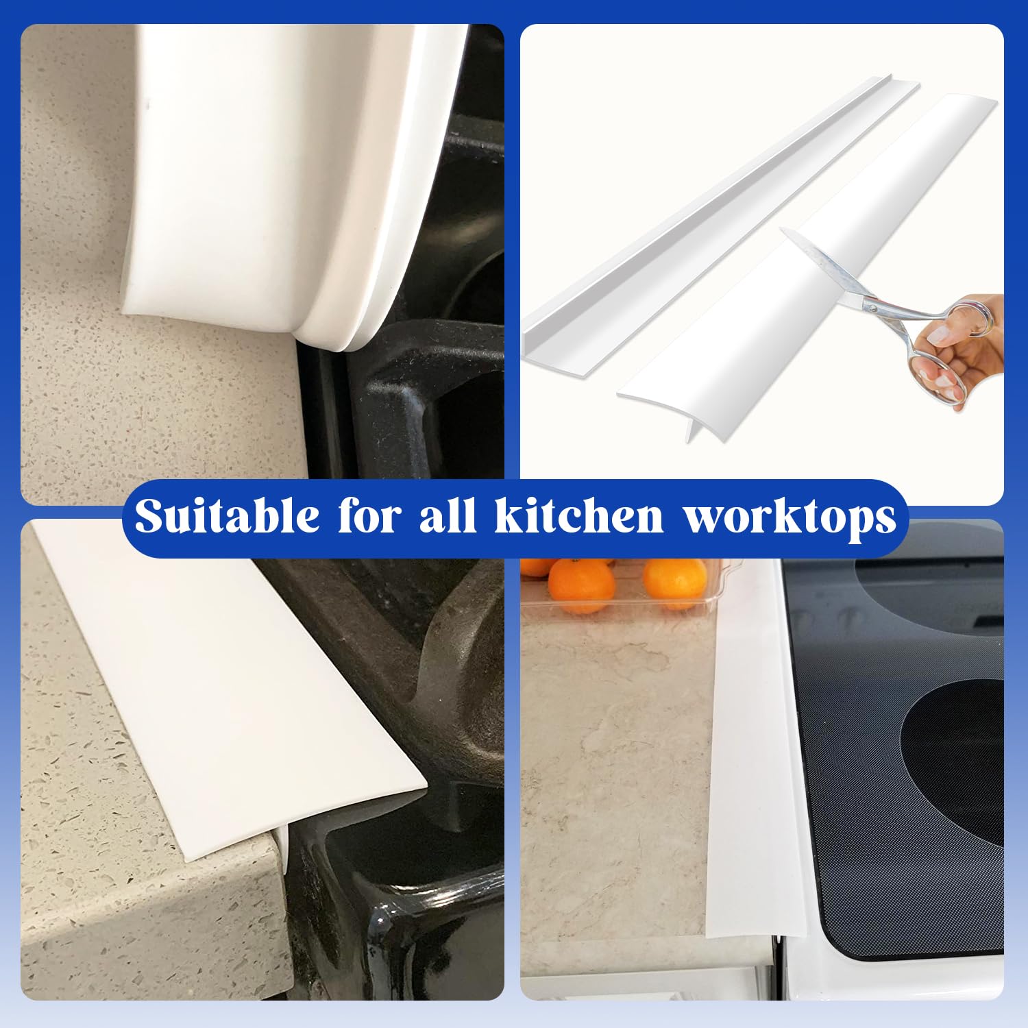 Heat Resistant Silicone Stove Gap Covers (2 Pack) - 21 Inch White Countertop Protector for Kitchen Safety - Perfect for Preventing Spills & Crumbs Between Stove and Counter