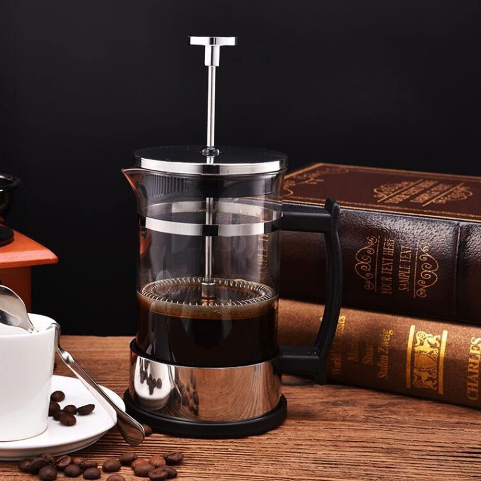 Stainless Steel French Press Coffee Maker - 350ml Hand Brew Coffee Press Pot with Mug for Home, Office & Travel | Perfect for Espresso, Tea & Cold Brew