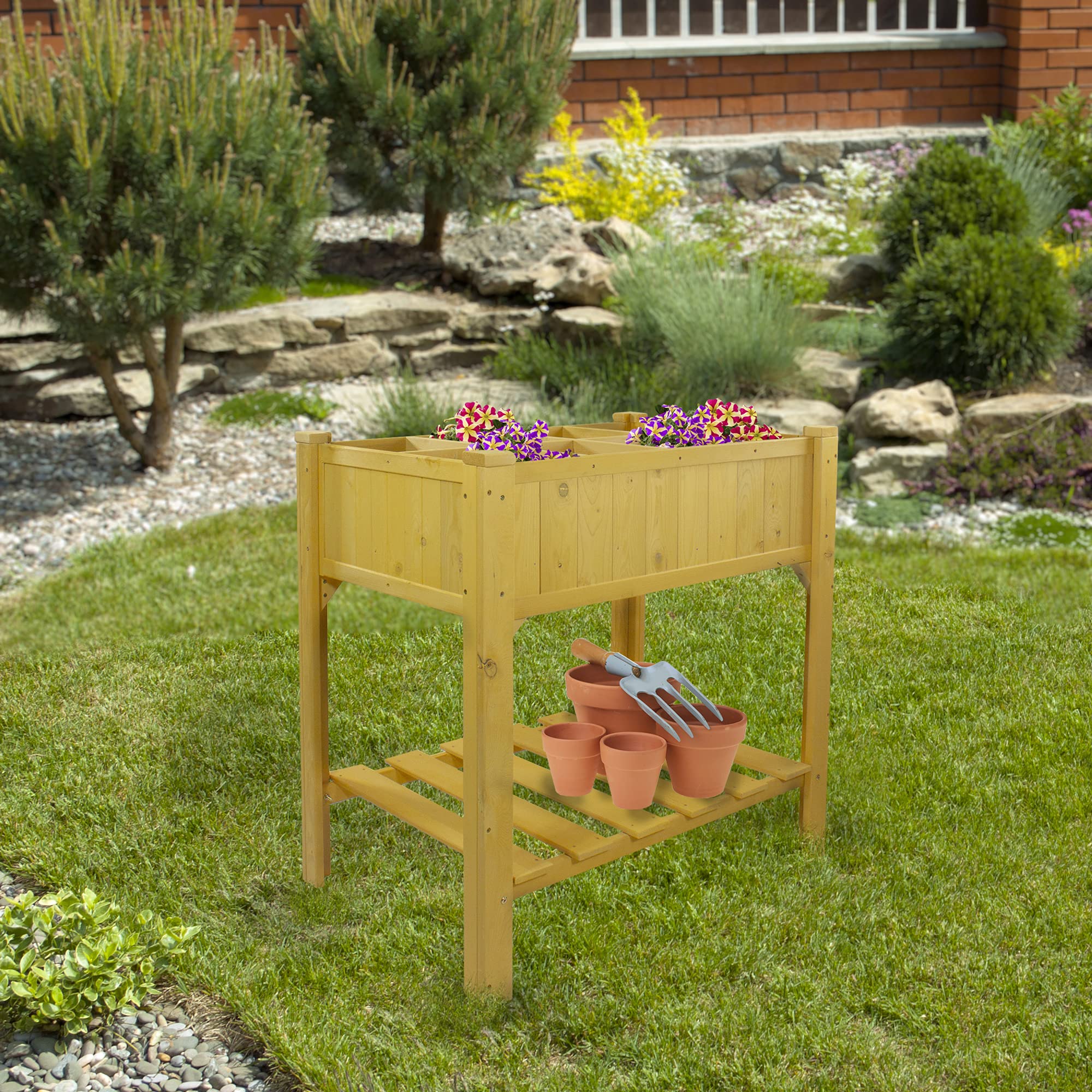 3ft Wooden Raised Garden Bed Planter Box with Shelf - Elevated Outdoor Gardening Solution for Vegetables, Flowers & Herbs - Perfect for Patio, Backyard & Small Space Gardening
